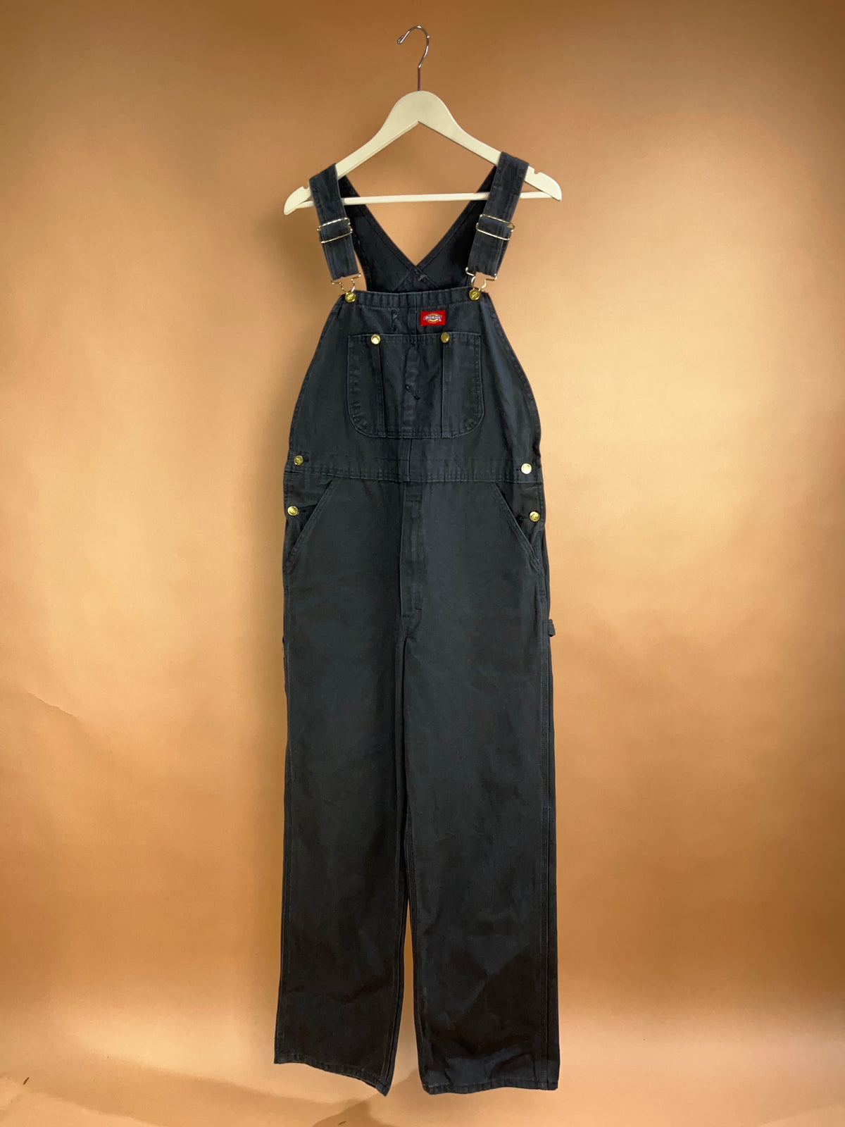 Dickies Black Canvas Dungarees Wide Leg Workwear - 36"