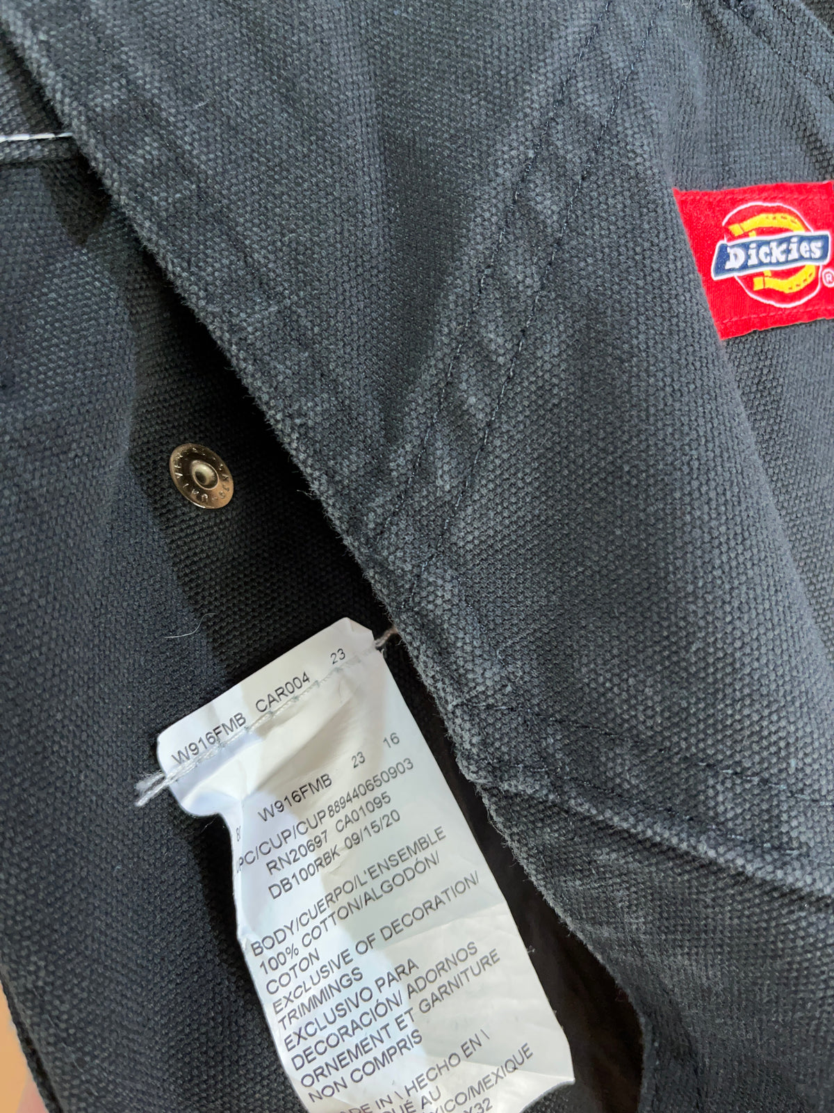Dickies Black Canvas Dungarees Wide Leg Workwear - 36"