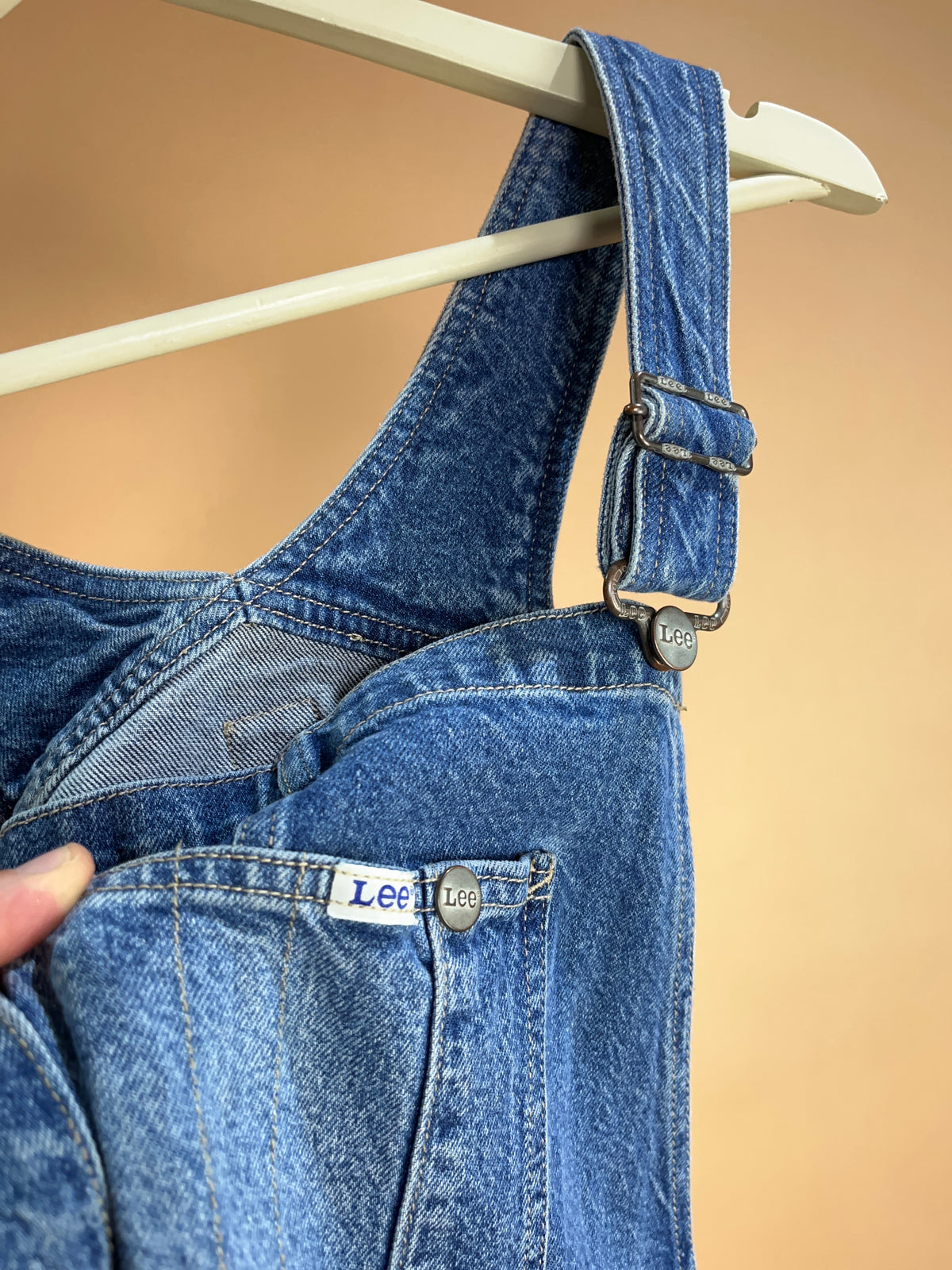 1990s Lee Mid Blue Denim Workwear Dungarees - 35"