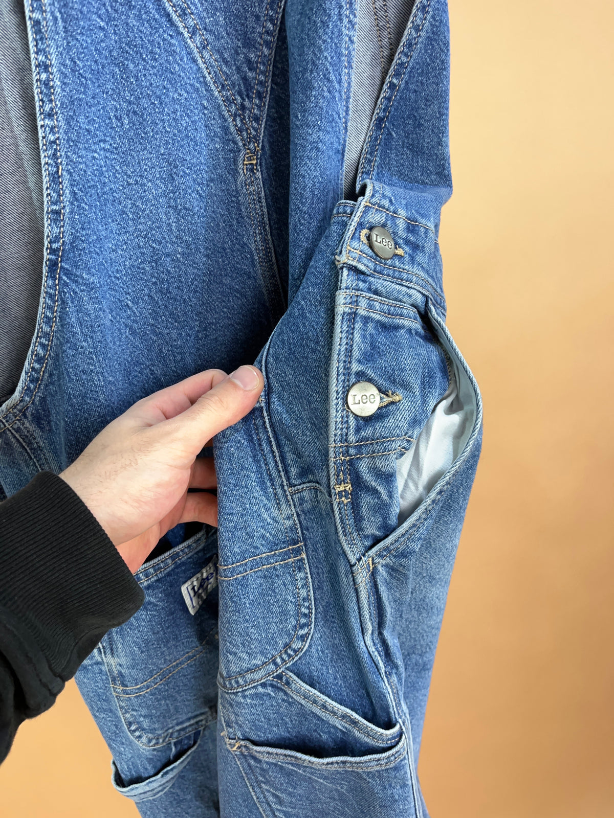 1990s Lee Mid Blue Denim Workwear Dungarees - 35"