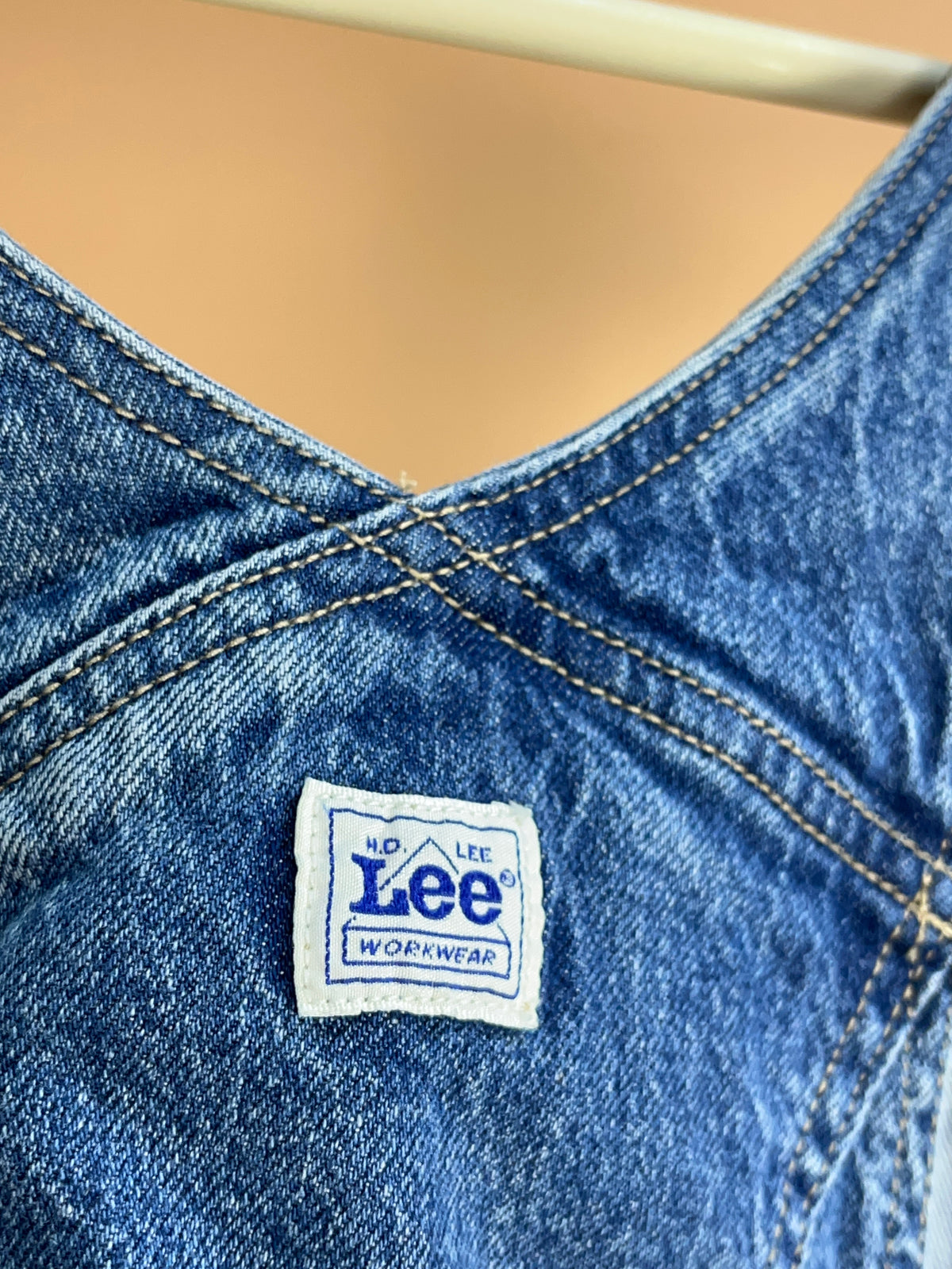1990s Lee Mid Blue Denim Workwear Dungarees - 35"