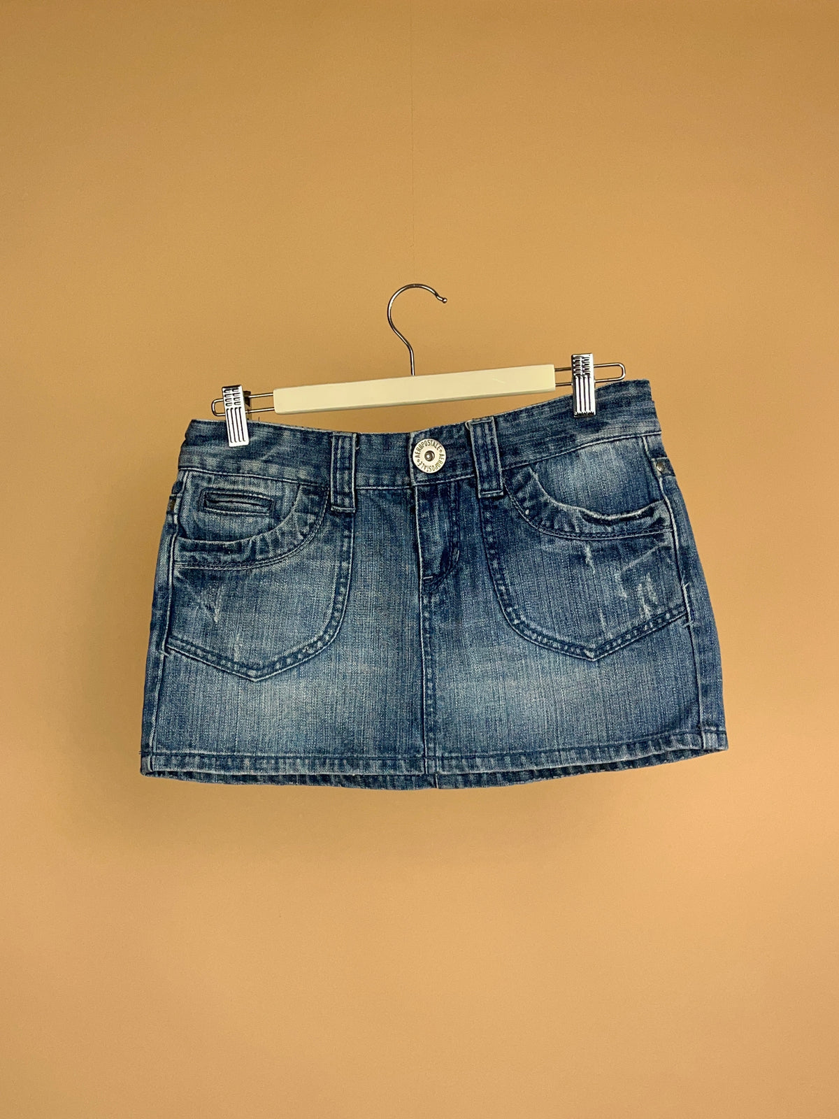 Y2K Faded Medium Wash Denim Mini Skirt - 10