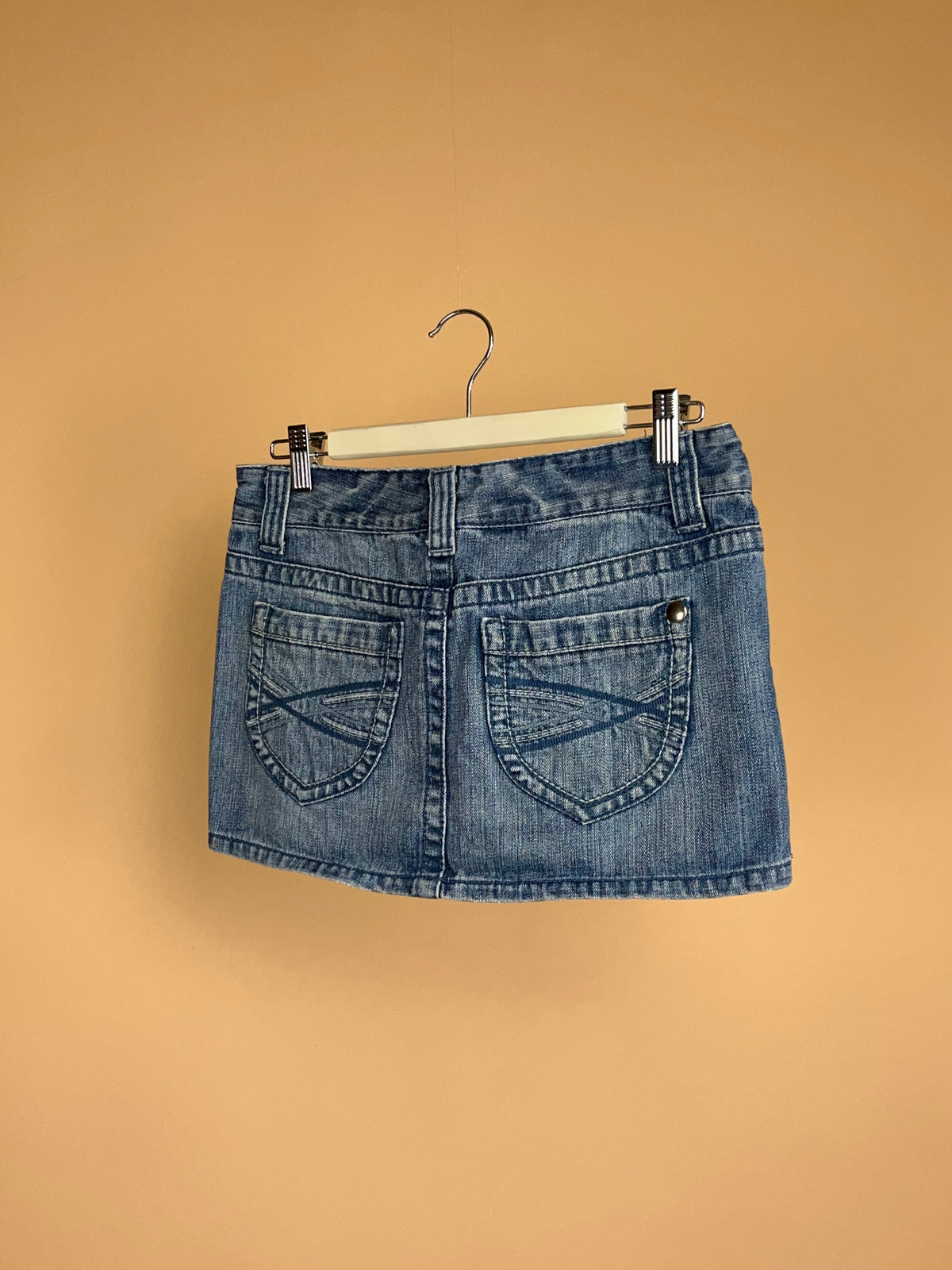 Y2K Faded Medium Wash Denim Mini Skirt - 10