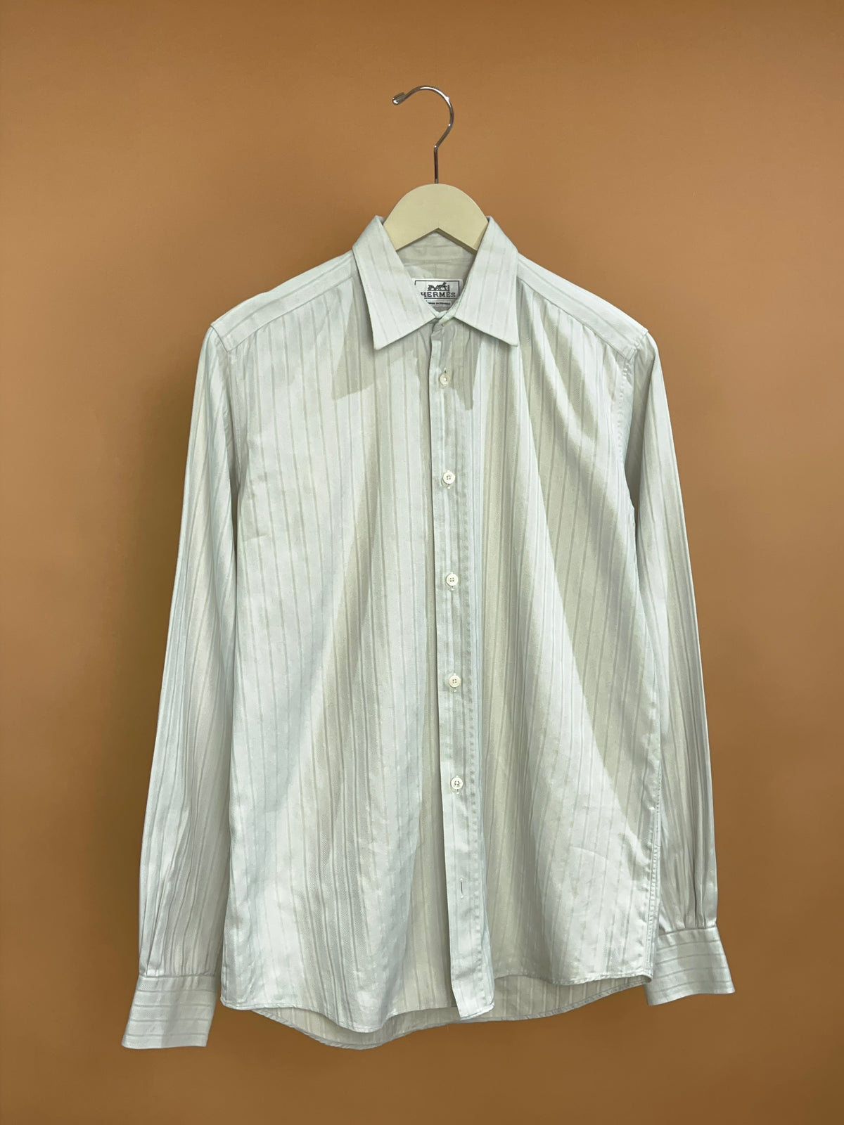 1990's Hermès Herringbone Ivory Cotton Shirt -M