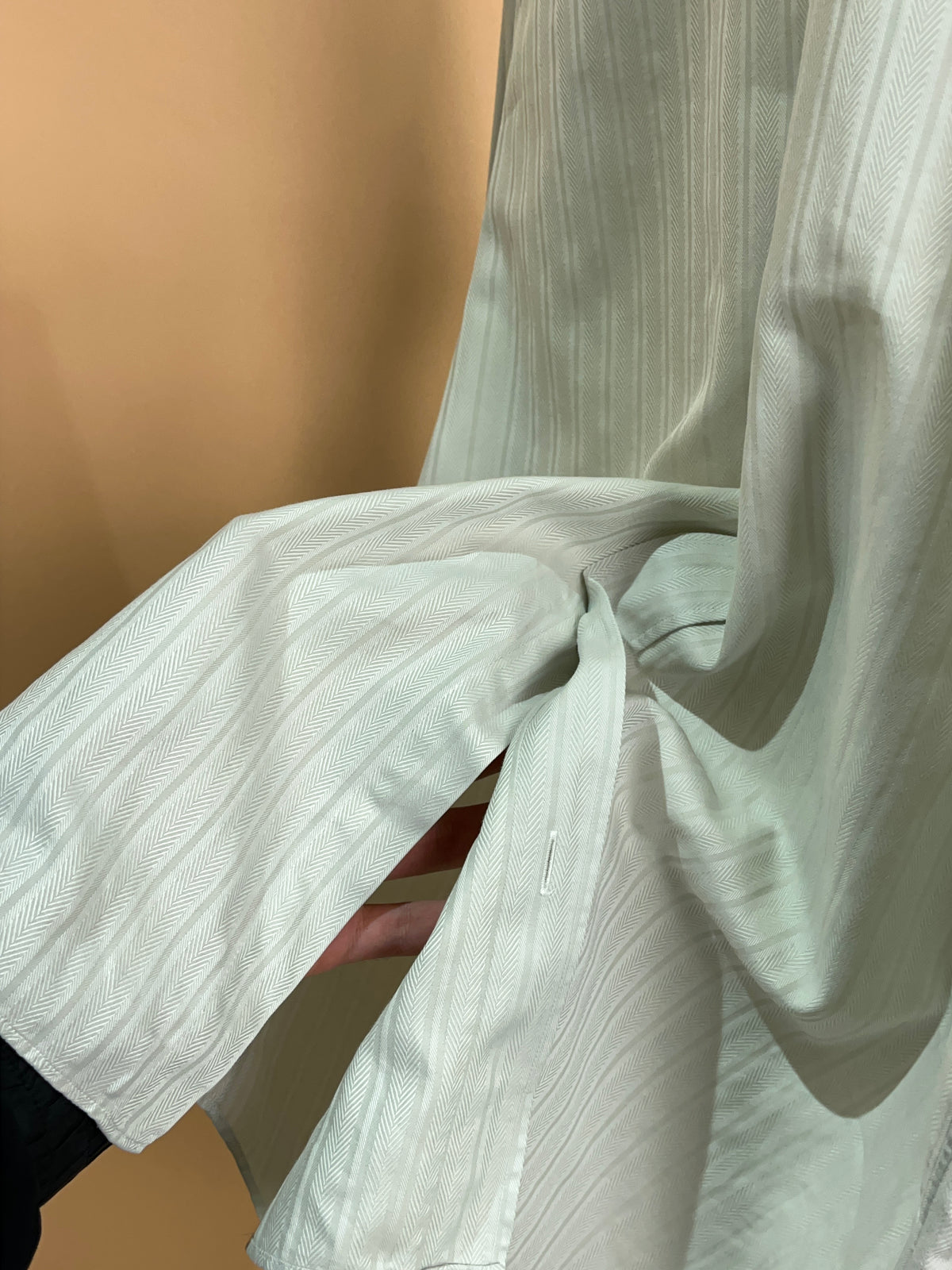 1990's Hermès ivory herringbone cotton shirt, understated tailoring — Arkive Vintage