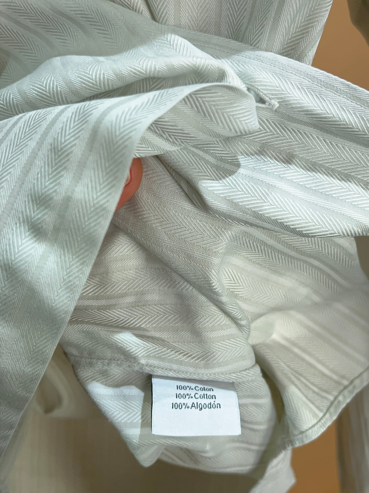 1990's Hermès ivory herringbone cotton shirt, understated tailoring — Arkive Vintage