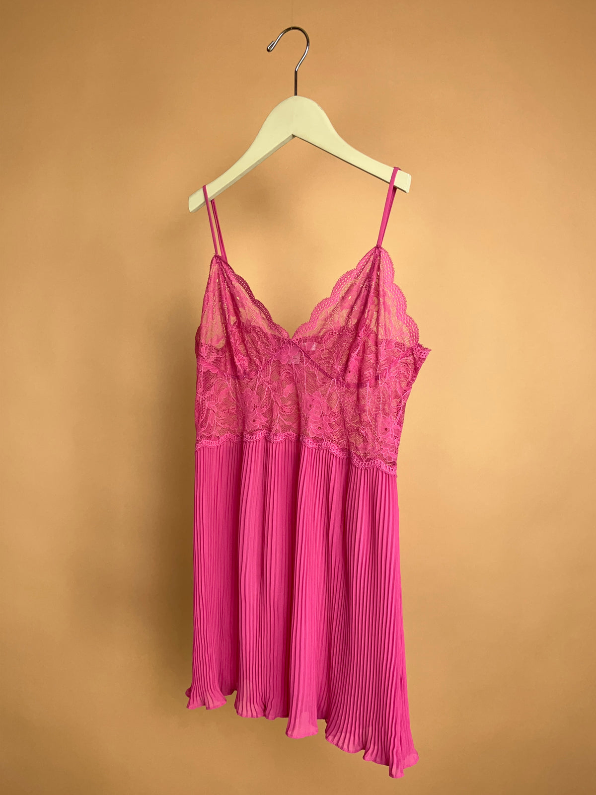 Victoria's Secret Fuchsia Lace & Pleated Slip Dress - S