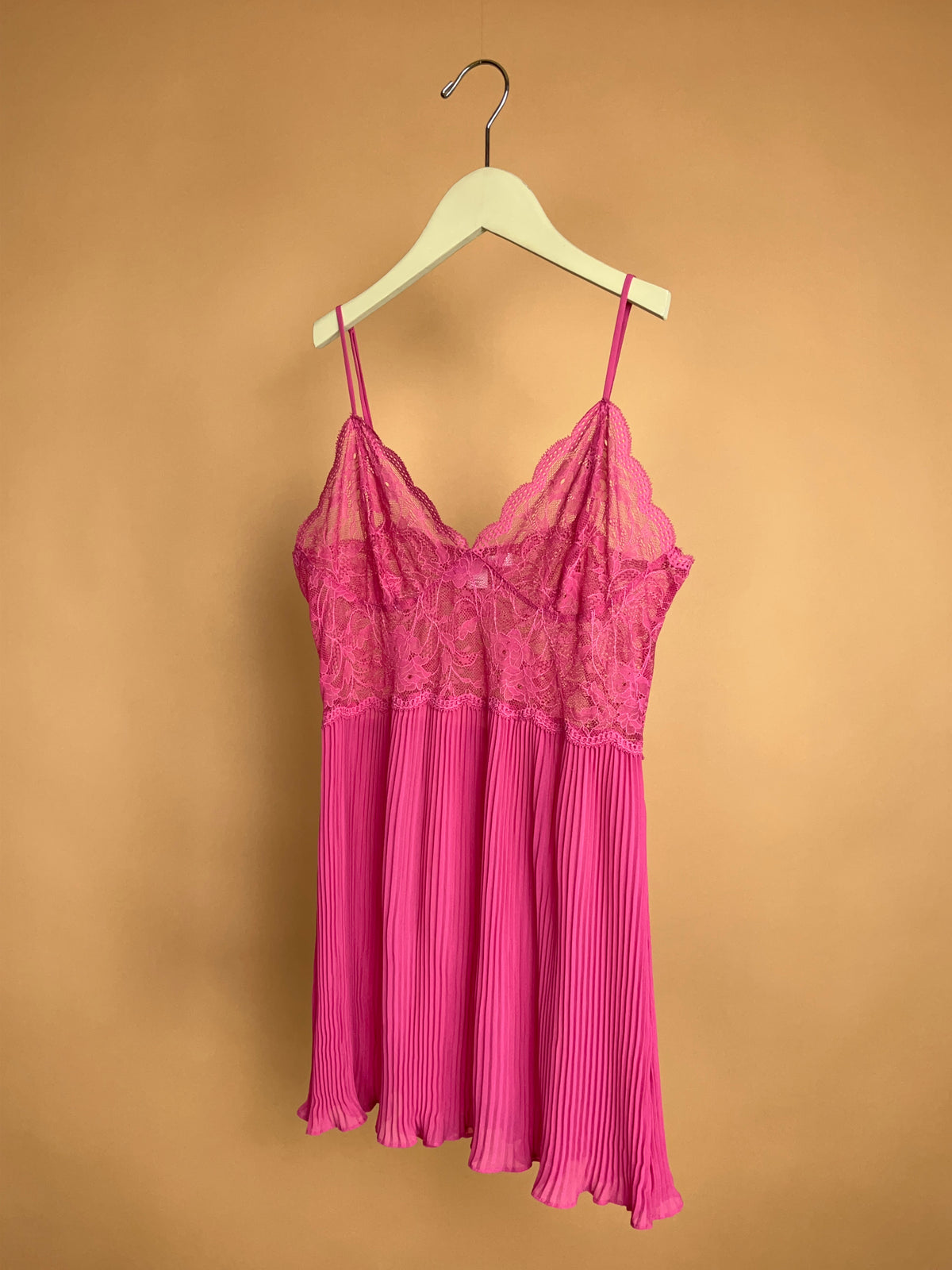 Victoria's Secret Fuchsia Lace & Pleated Slip Dress - S