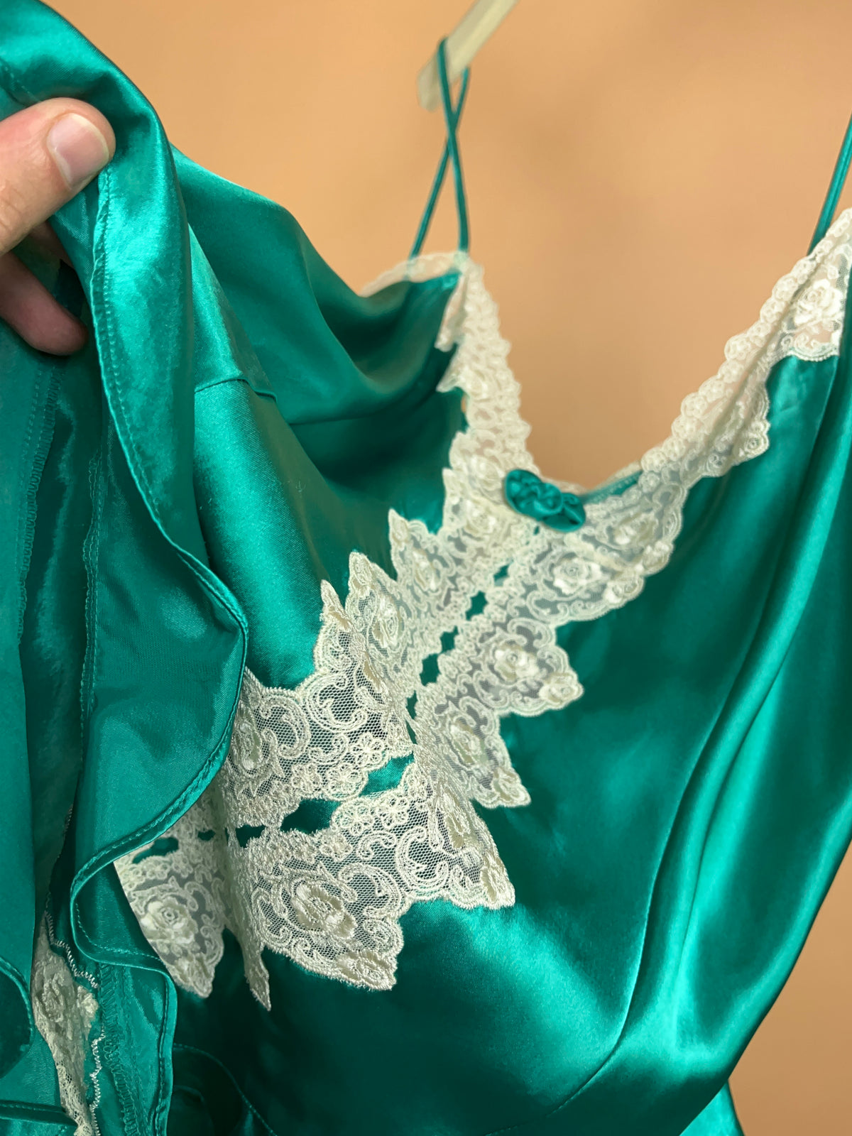Victoria's Secret Emerald Green Satin & Lace Teddy - M