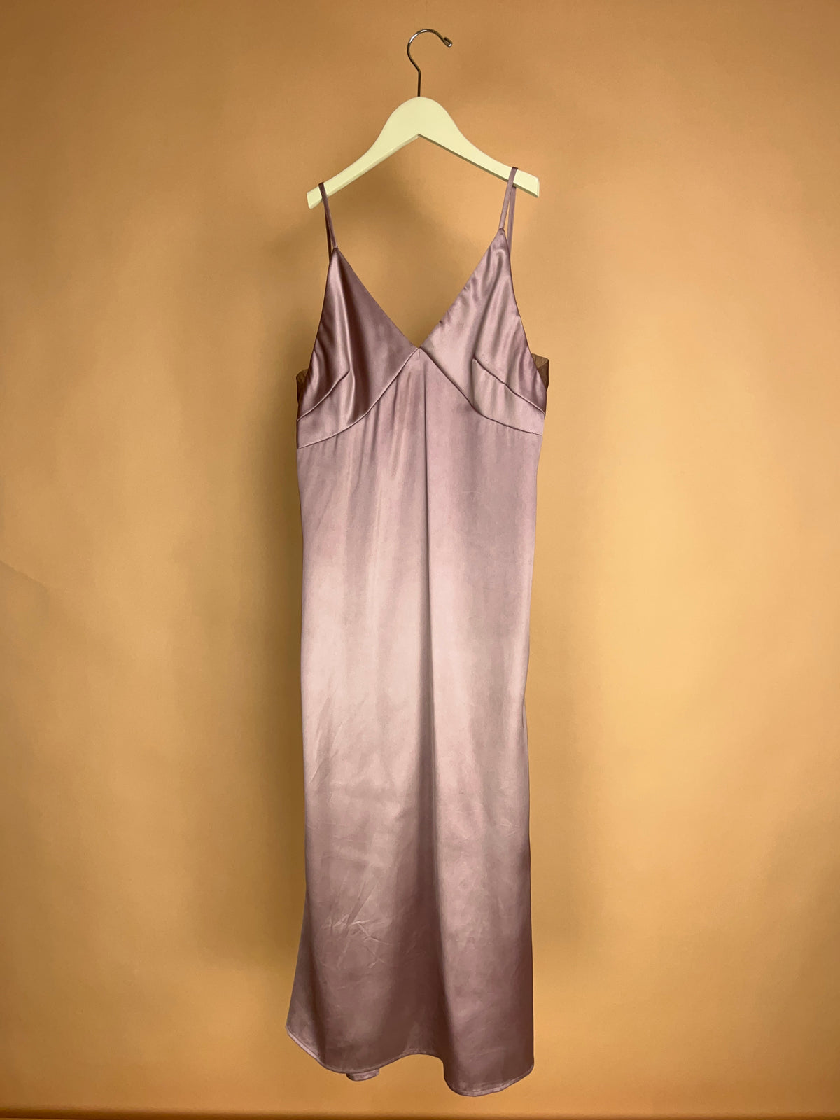 Commense Mauve Satin Slip Dress with Sheer Mesh Back Detail - M