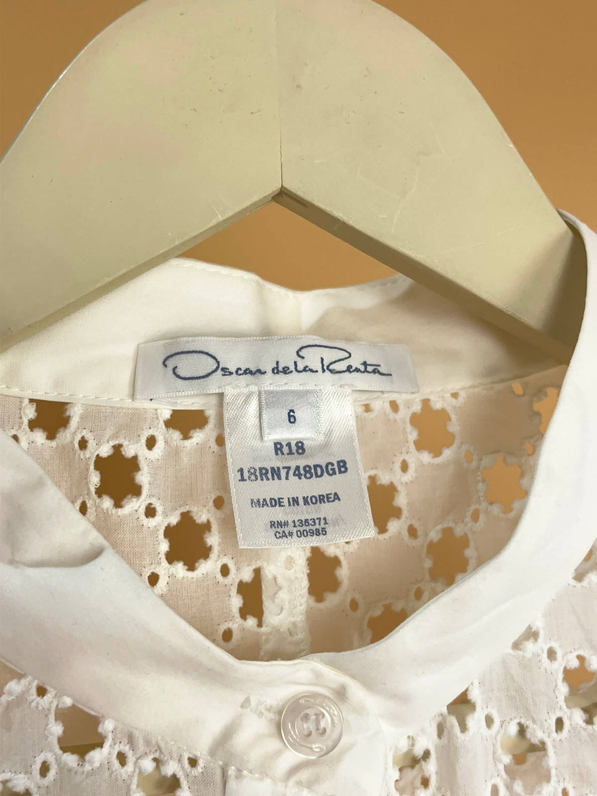 1990s Oscar de la Renta Crochet Knit White Blouse