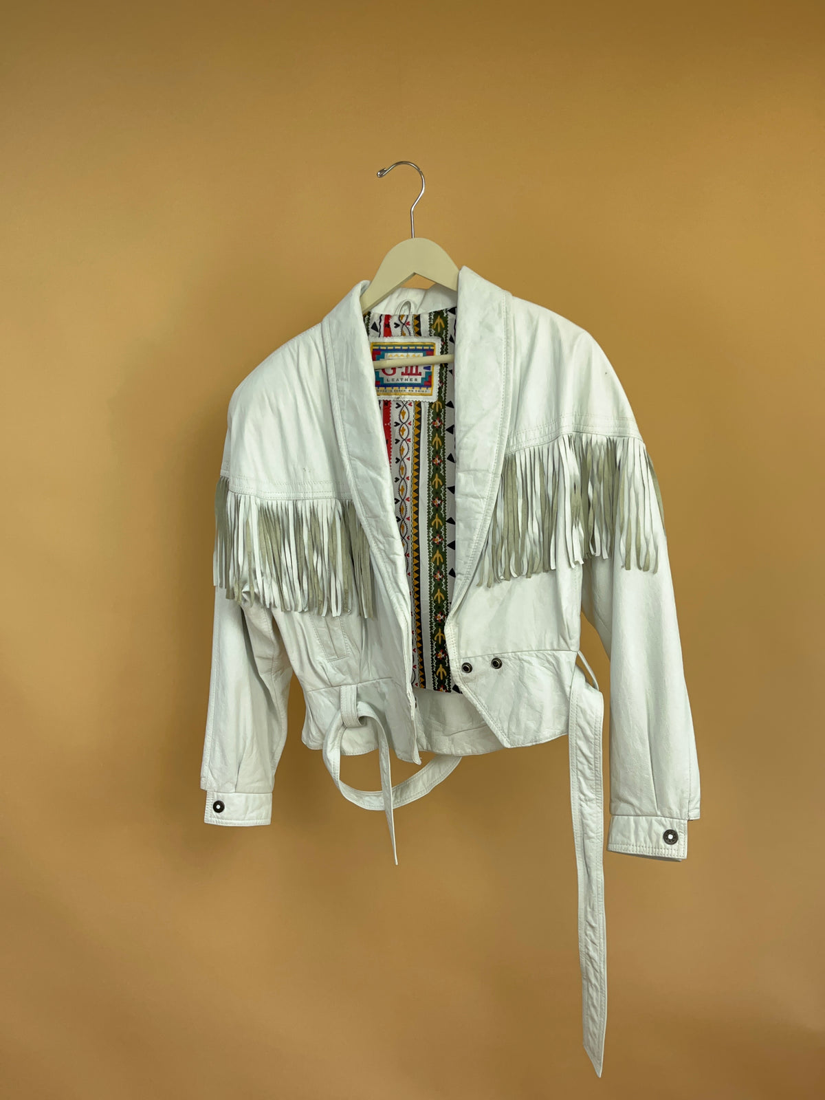 1990s G-III White Fringed Leather jacket - S