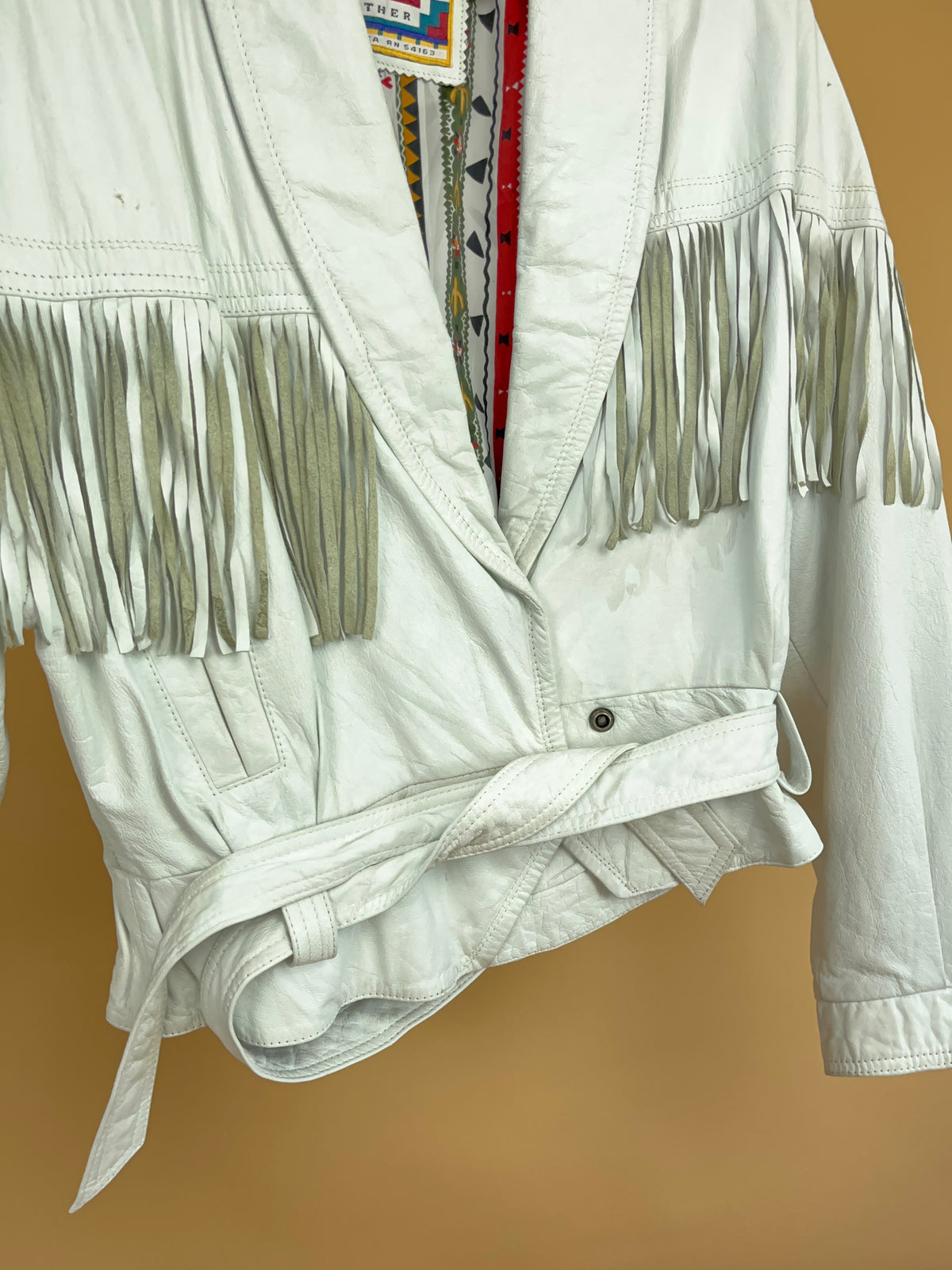 1990s G-III White Fringed Leather jacket - S