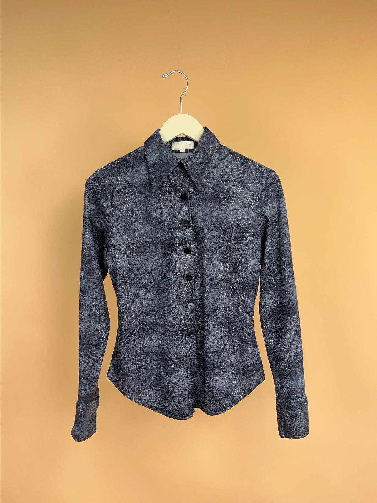 1990s Grey Faux Snakeskin Shirt - 8
