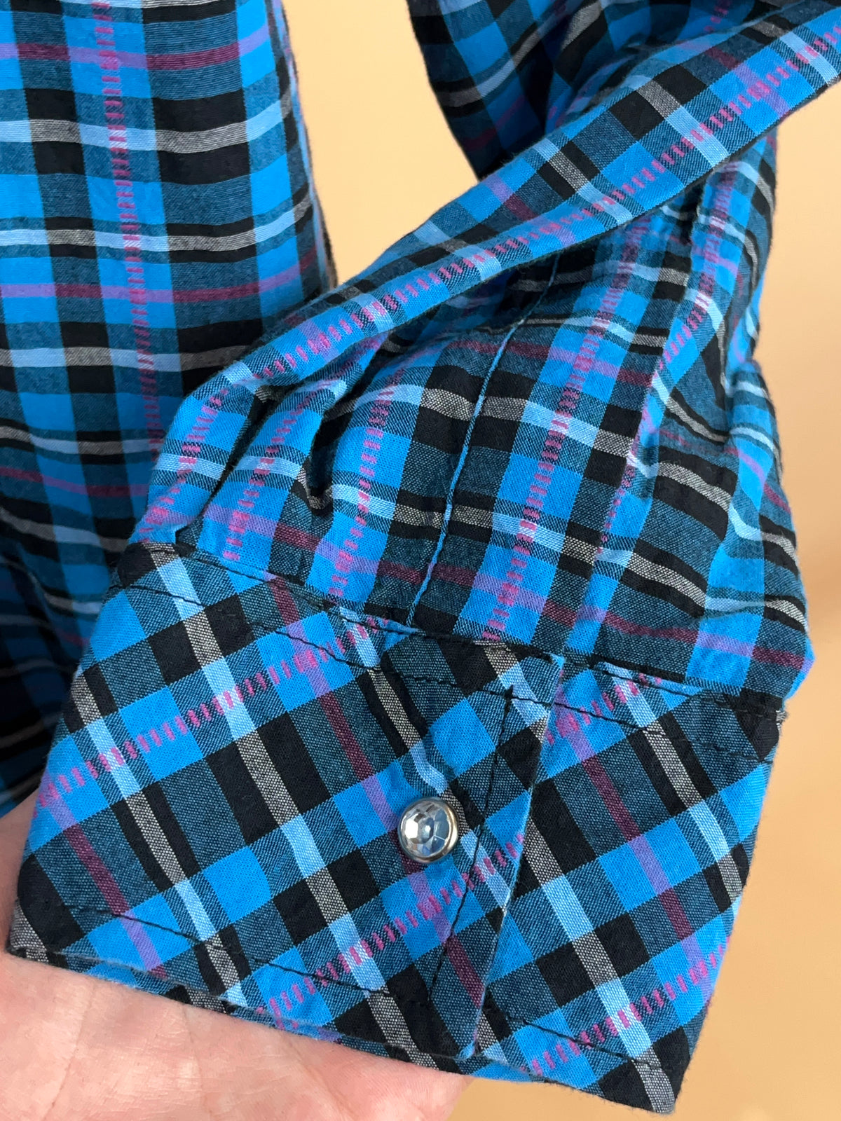 Y2K Blue & Pink Checkered Western Shirt - L