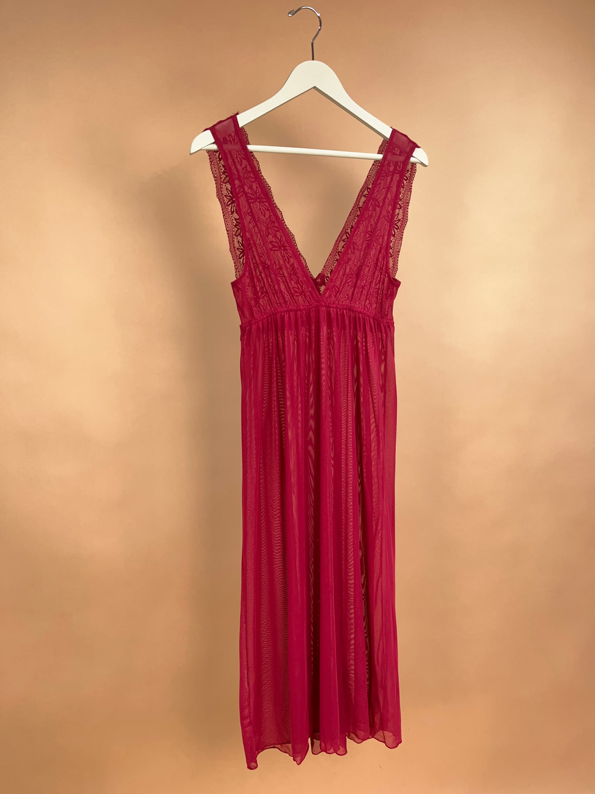 Red slinky stretch maxi slip dress with ribbon bow bust detail — Arkive Vintage