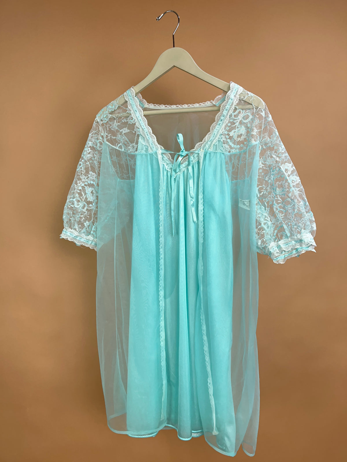 1970's IGLWU Teal Slip Dress Two Piece size S