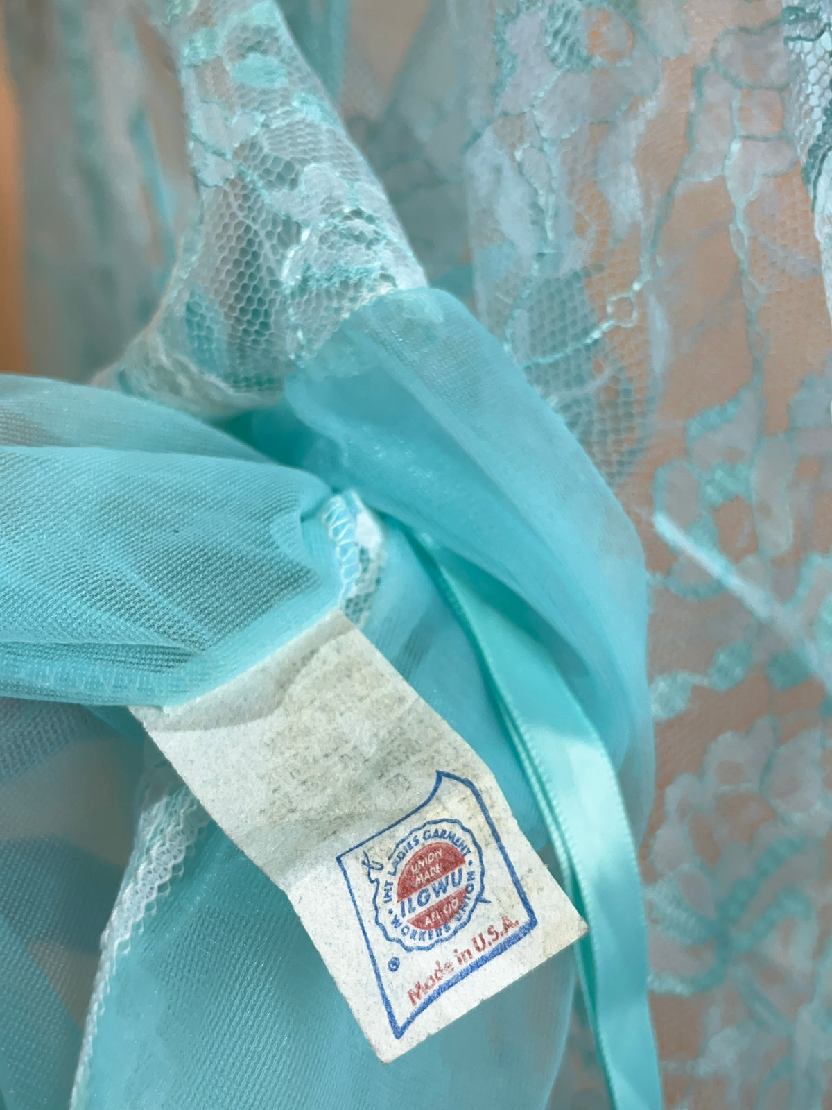 1970's ILGWU teal nylon robe and mini slip lingerie set, Made in USA — Arkive Vintage