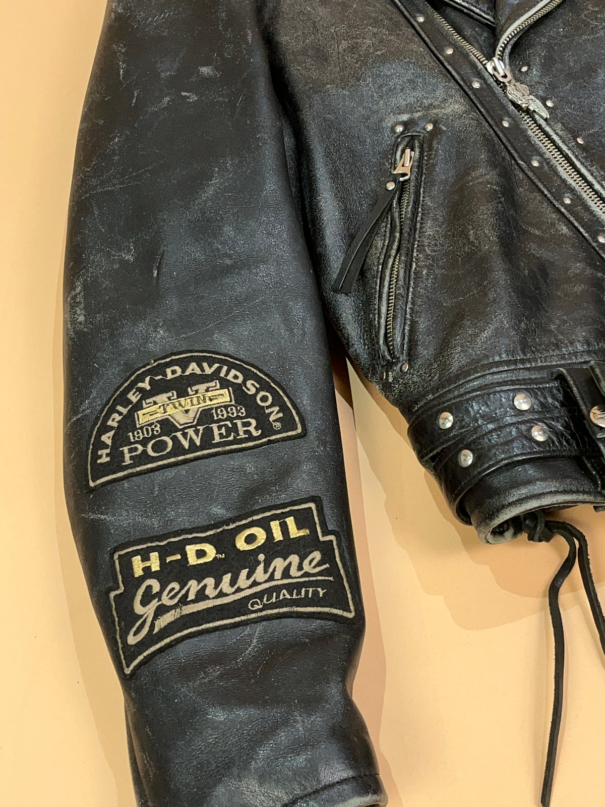 1990's Harley-Davidson HOG Member Patched Distressed Leather Biker Jacket - XL