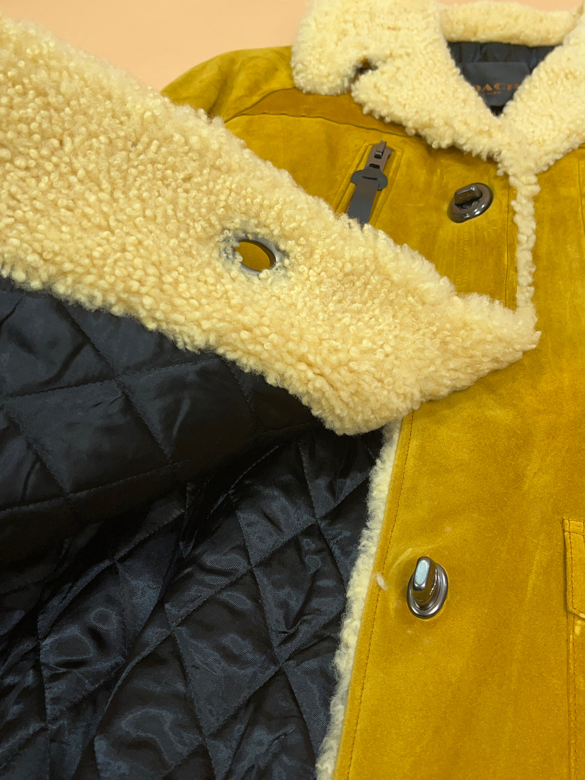Y2K Coach New York Drifter Mustard Suede Shearling Coat - M