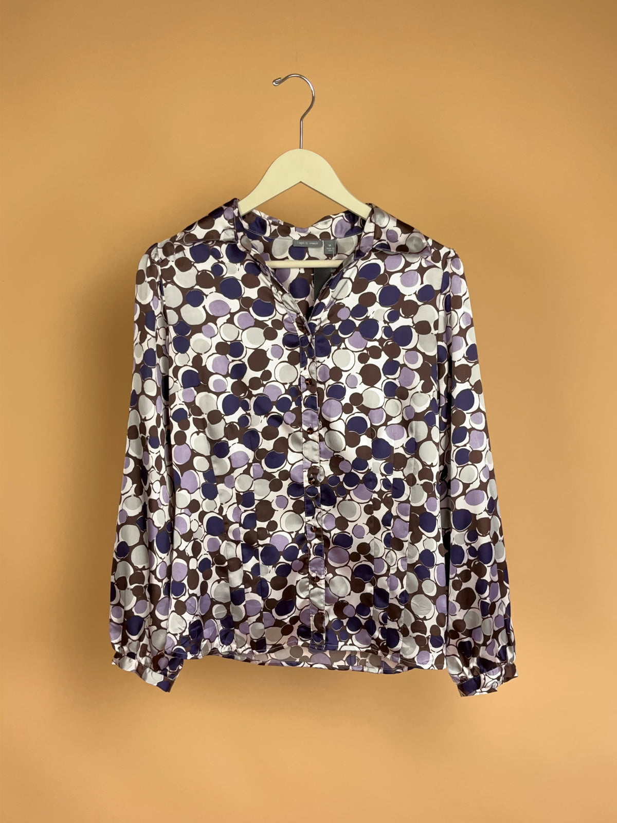 Brown and Lavender Abstract Circle Blouse - 12