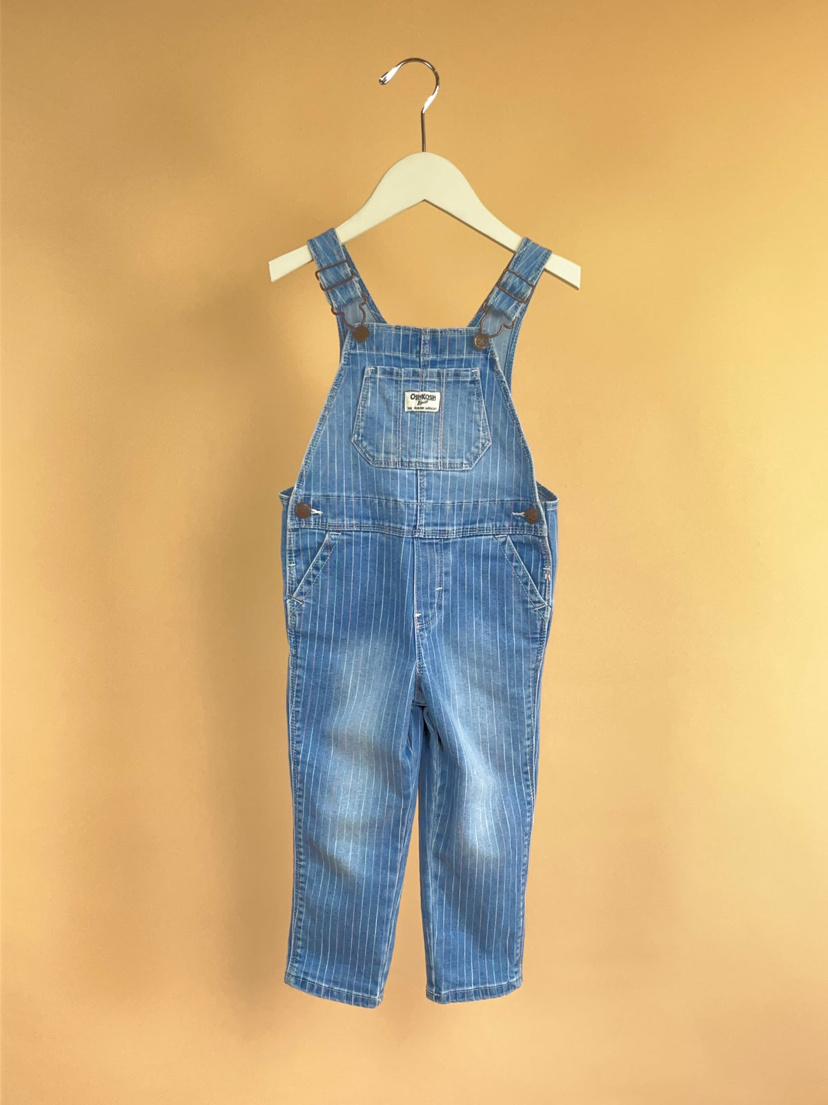 Y2K OshKosh Pastel Hickory Stripe Long Denim Dungarees -3Y