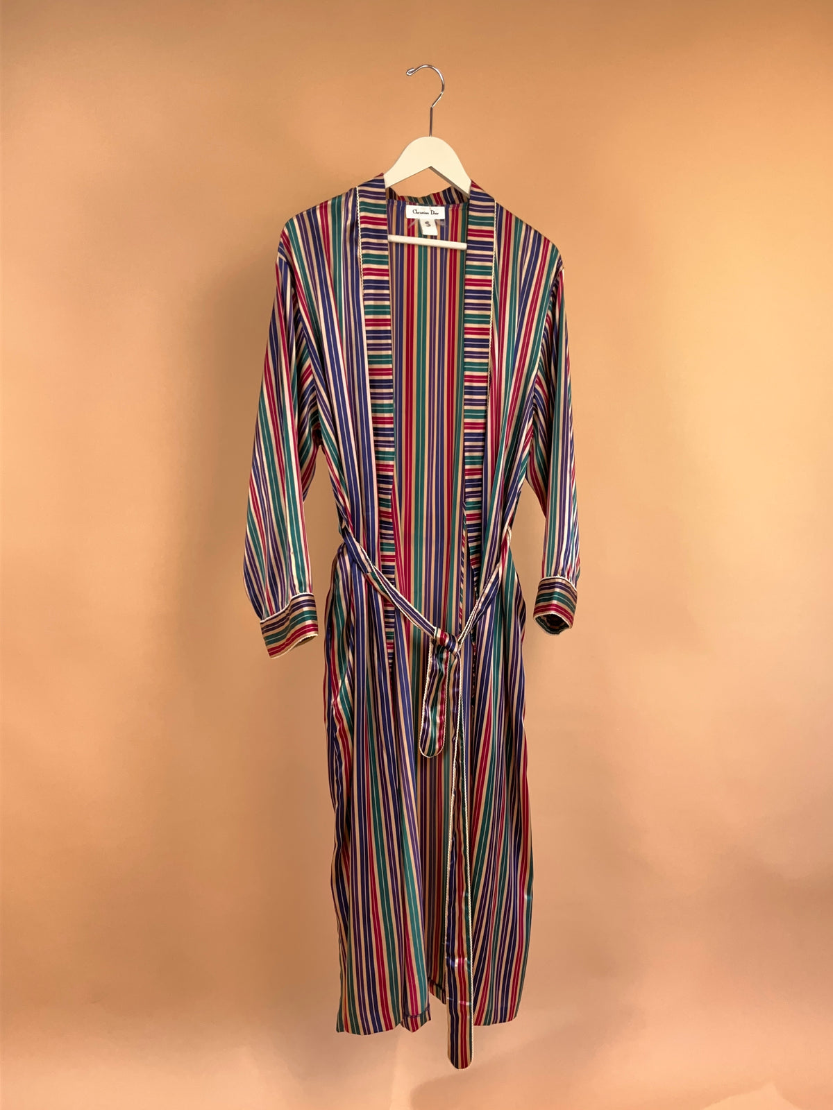 1980's Christian Dior Striped Robe Dressing Gown - S