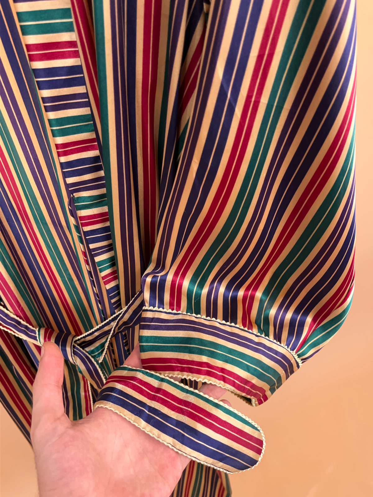 1980's Christian Dior Striped Robe Dressing Gown - S