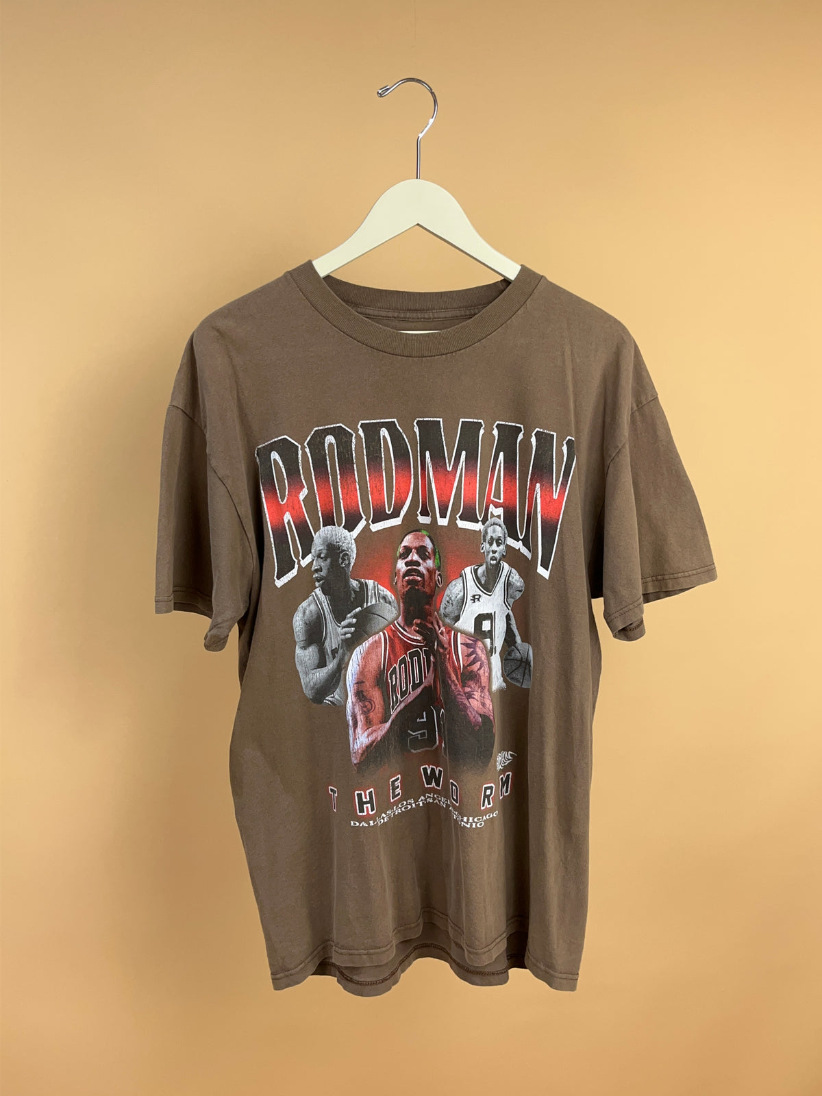 Dennis Rodman The Worm graphic basketball t-shirt, faded and cracked print — Arkive Vintage