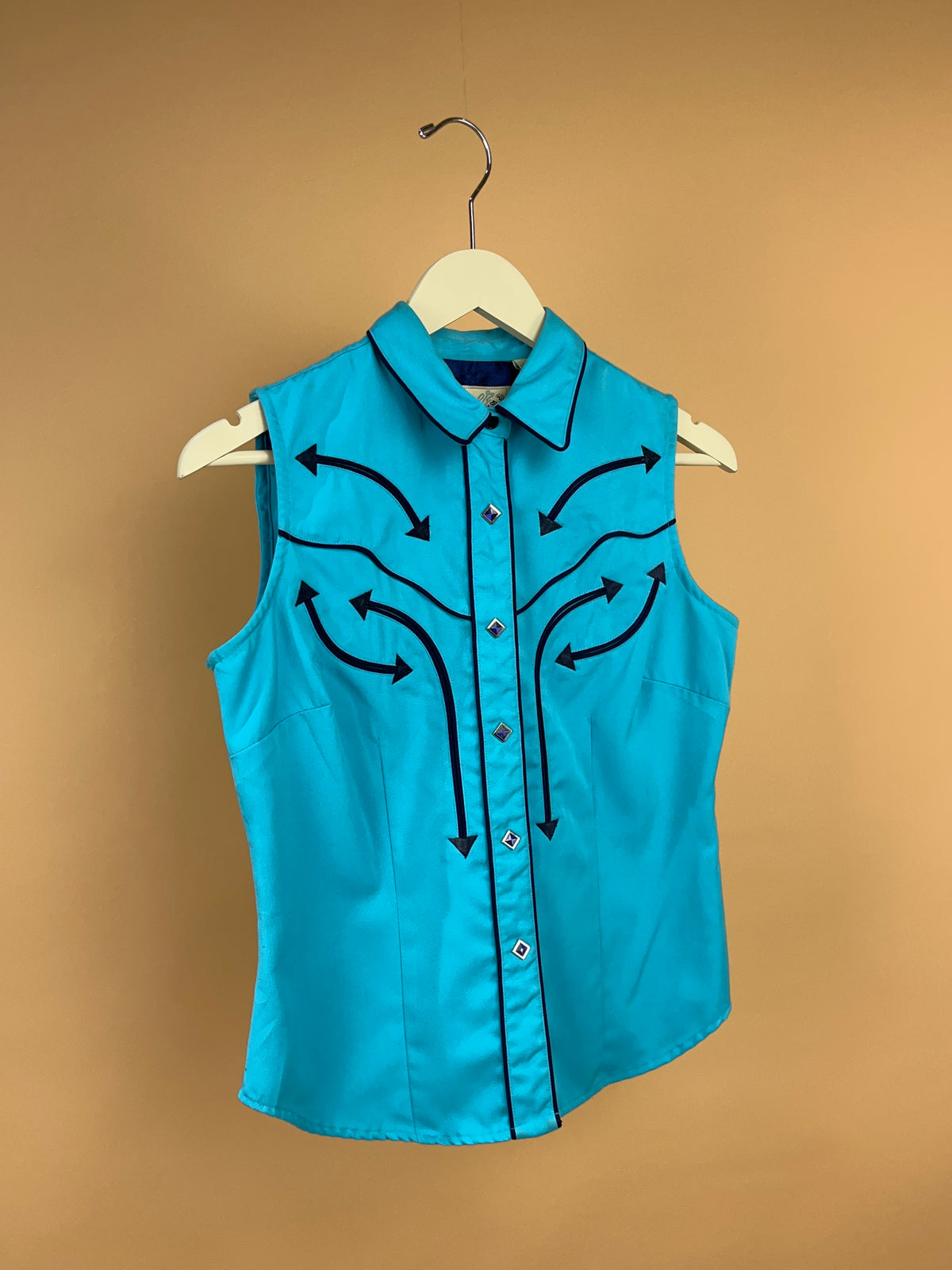 1990s Roper Turquoise Sleeveless Western Blouse- 10