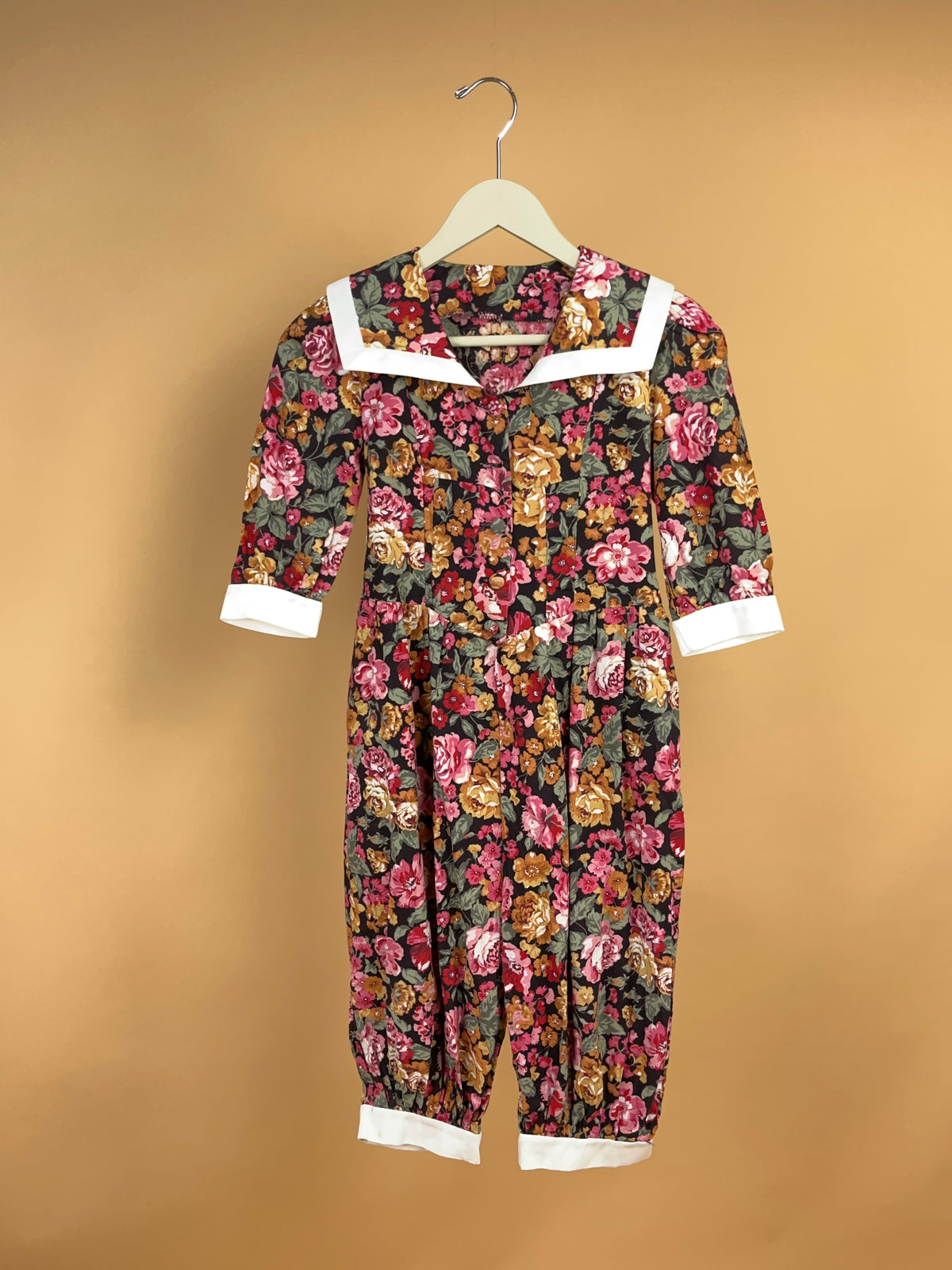 1980s True Vintage Floral Print Sailor Collar Jumpsuit- 5Y