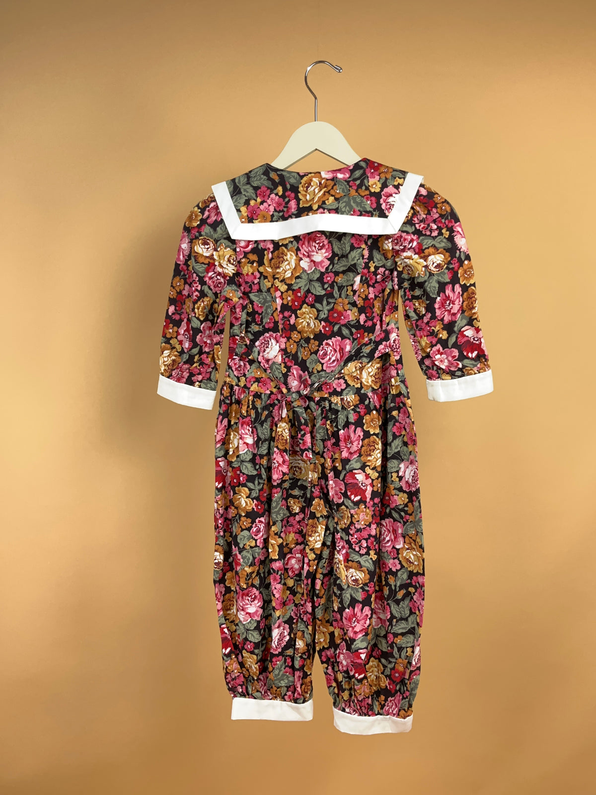 1980s True Vintage Floral Print Sailor Collar Jumpsuit- 5Y