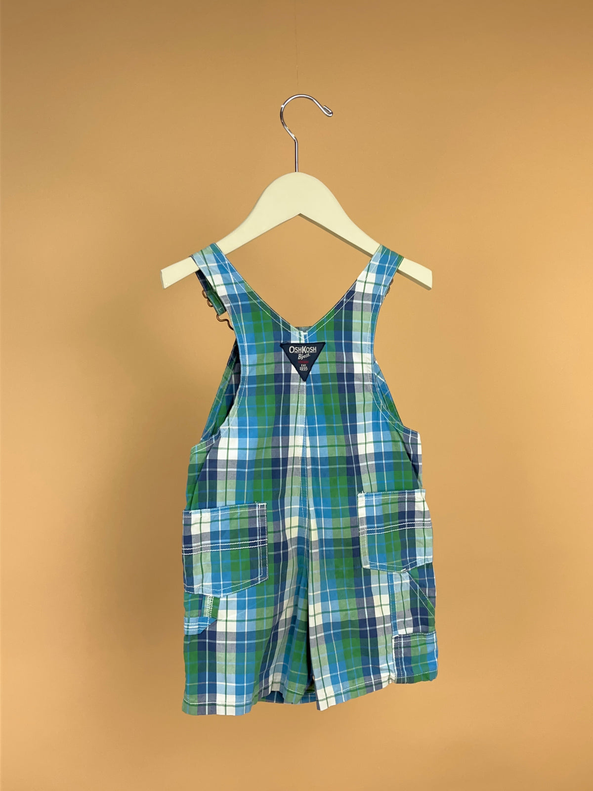 Y2K Oshkosh Plaid Dungarees - 24M