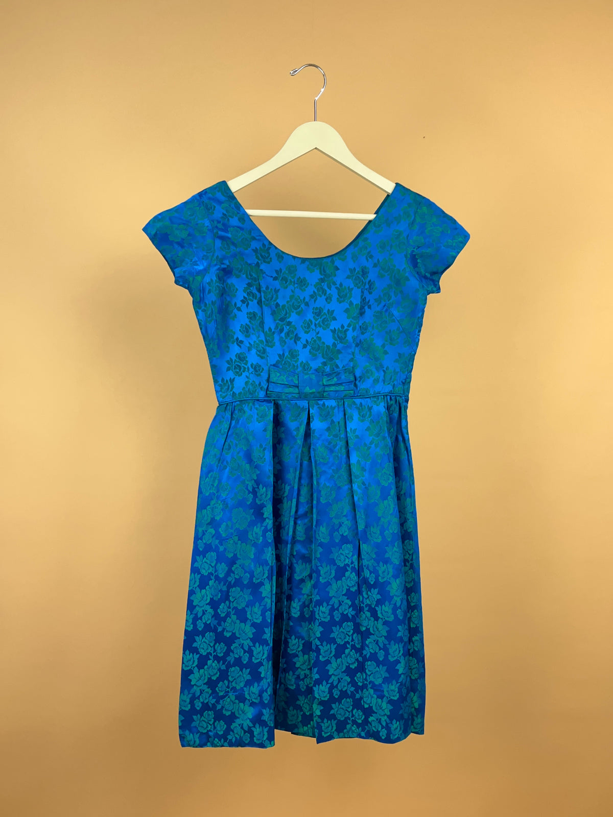 1950s Iridescent Sea Blue Floral Dress - 8