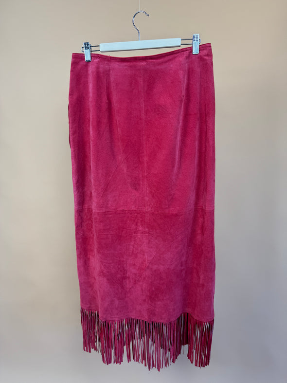 1990's Red Suede Fringed Skirt