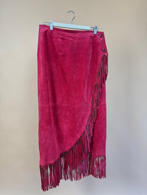 1990's Red Suede Fringed Skirt