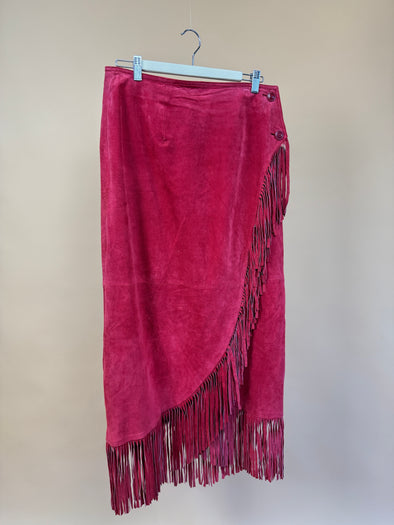 1990's Red Suede Fringed Skirt
