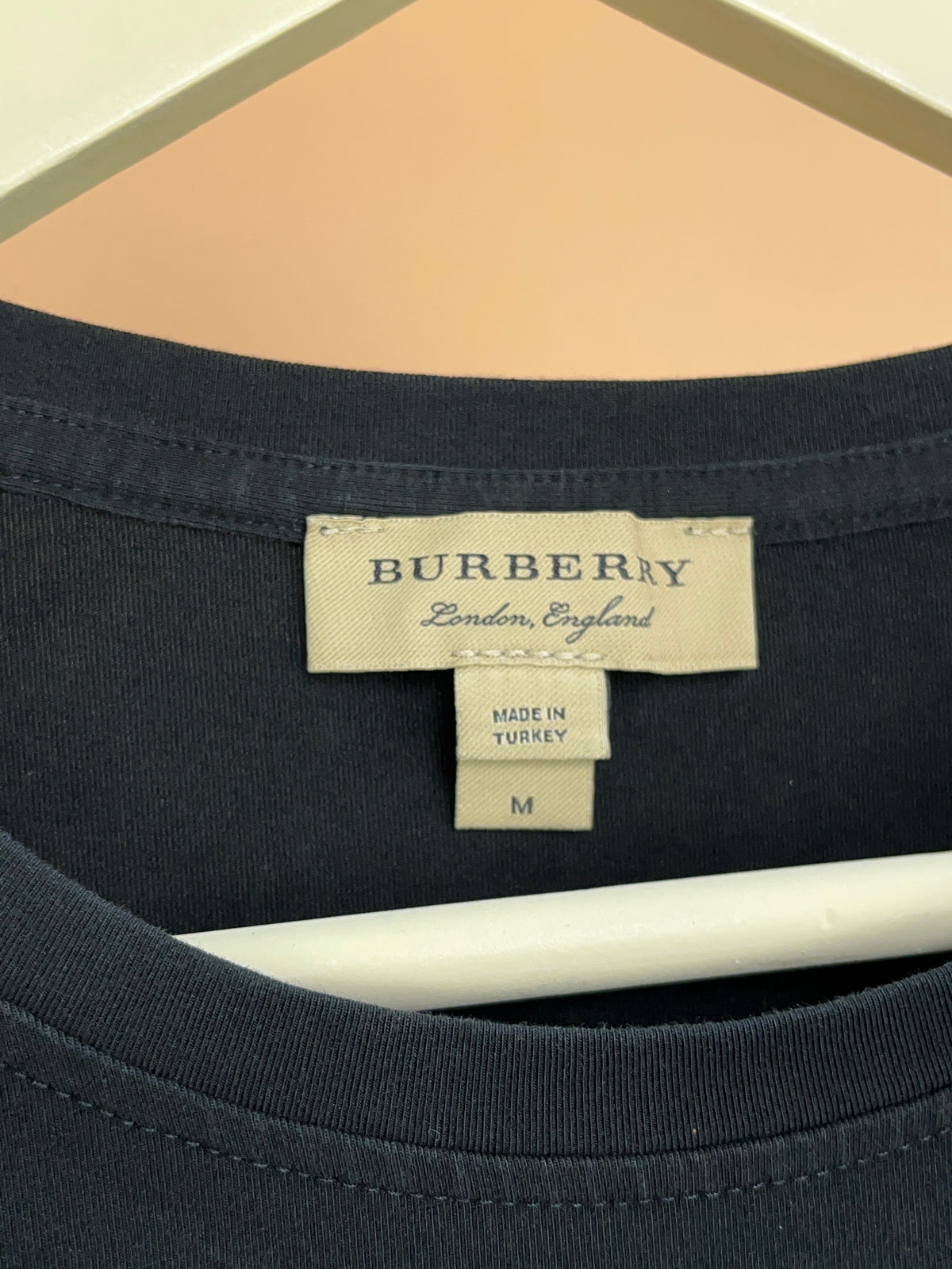Y2K Burberry Brit black stretch cotton t-shirt with Nova check cuffs — Arkive Vintage