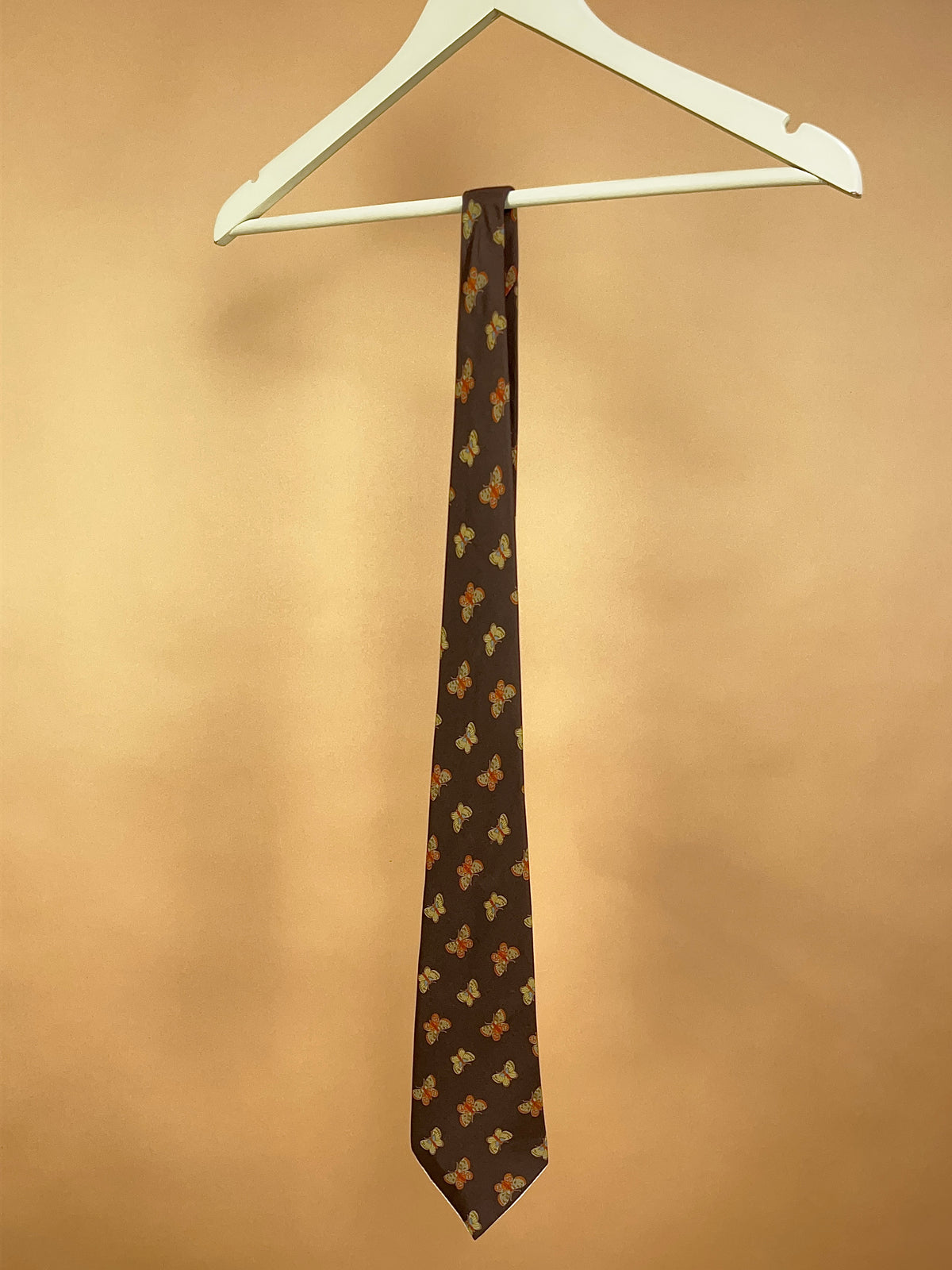 1970's Gucci Butterfly Print Brown Silk Necktie - ONE SIZE