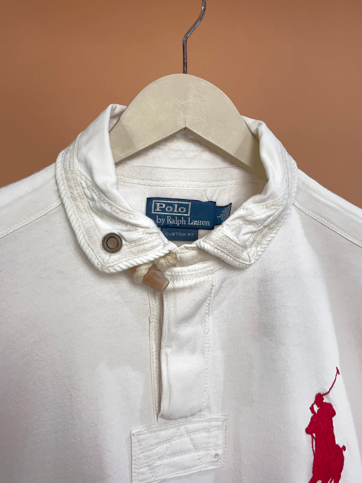 Y2K Ralph Lauren white cotton polo shirt with oversized Big Pony embroidery — Arkive Vintage