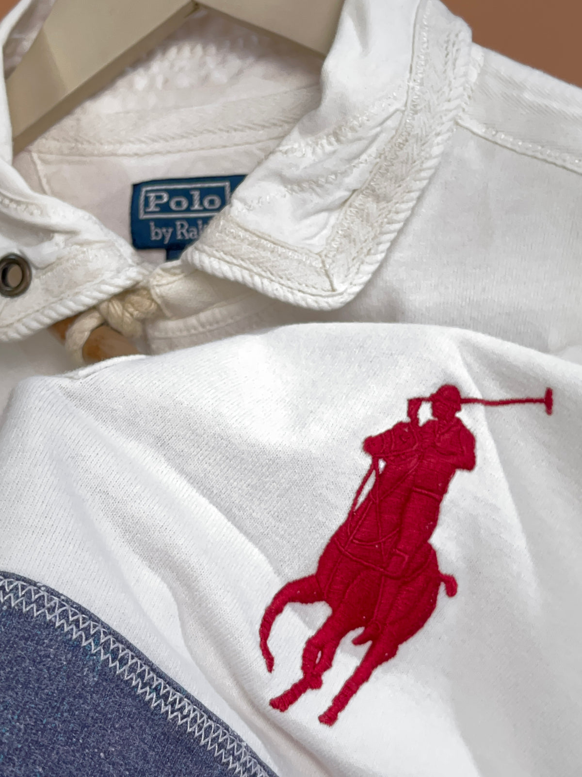 Y2K Ralph Lauren white cotton polo shirt with oversized Big Pony embroidery — Arkive Vintage