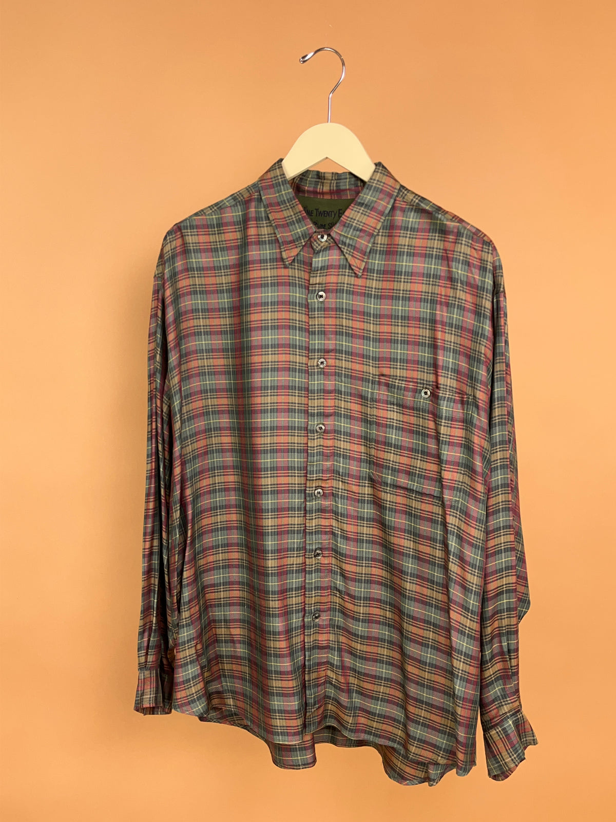 Y2K Nine Twenty East Pure Silk Plaid Shirt - L