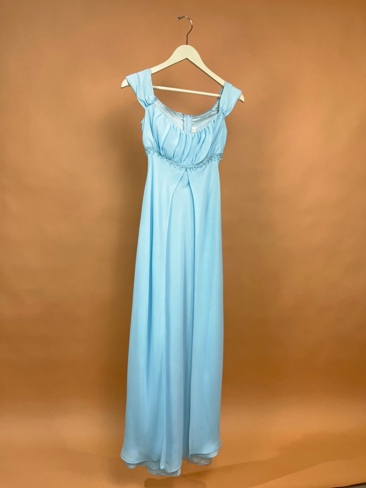 1990s FIESTA Soft Sky Blue Beaded Maxi Dress - 6