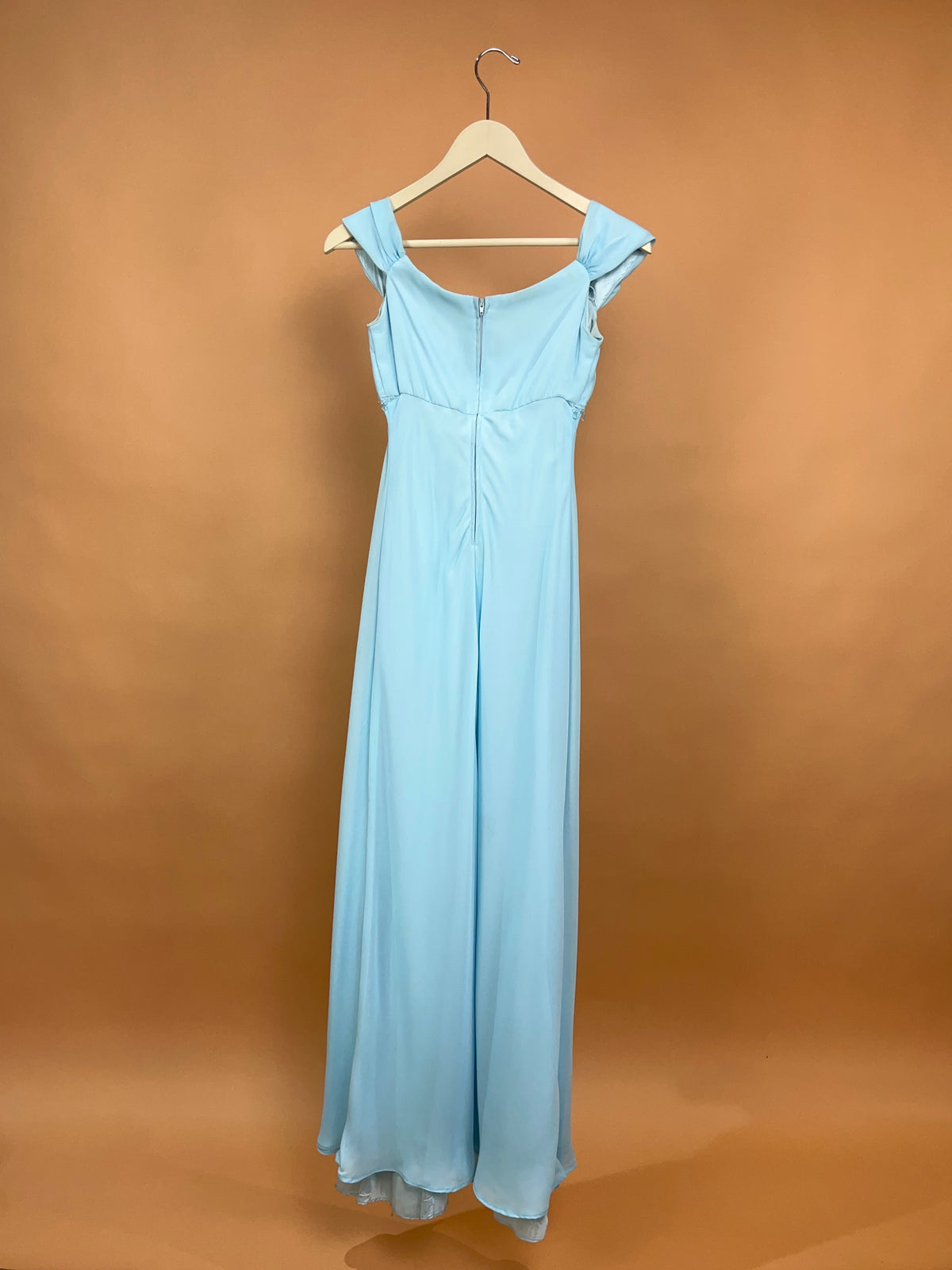 1990s FIESTA Soft Sky Blue Beaded Maxi Dress - 6