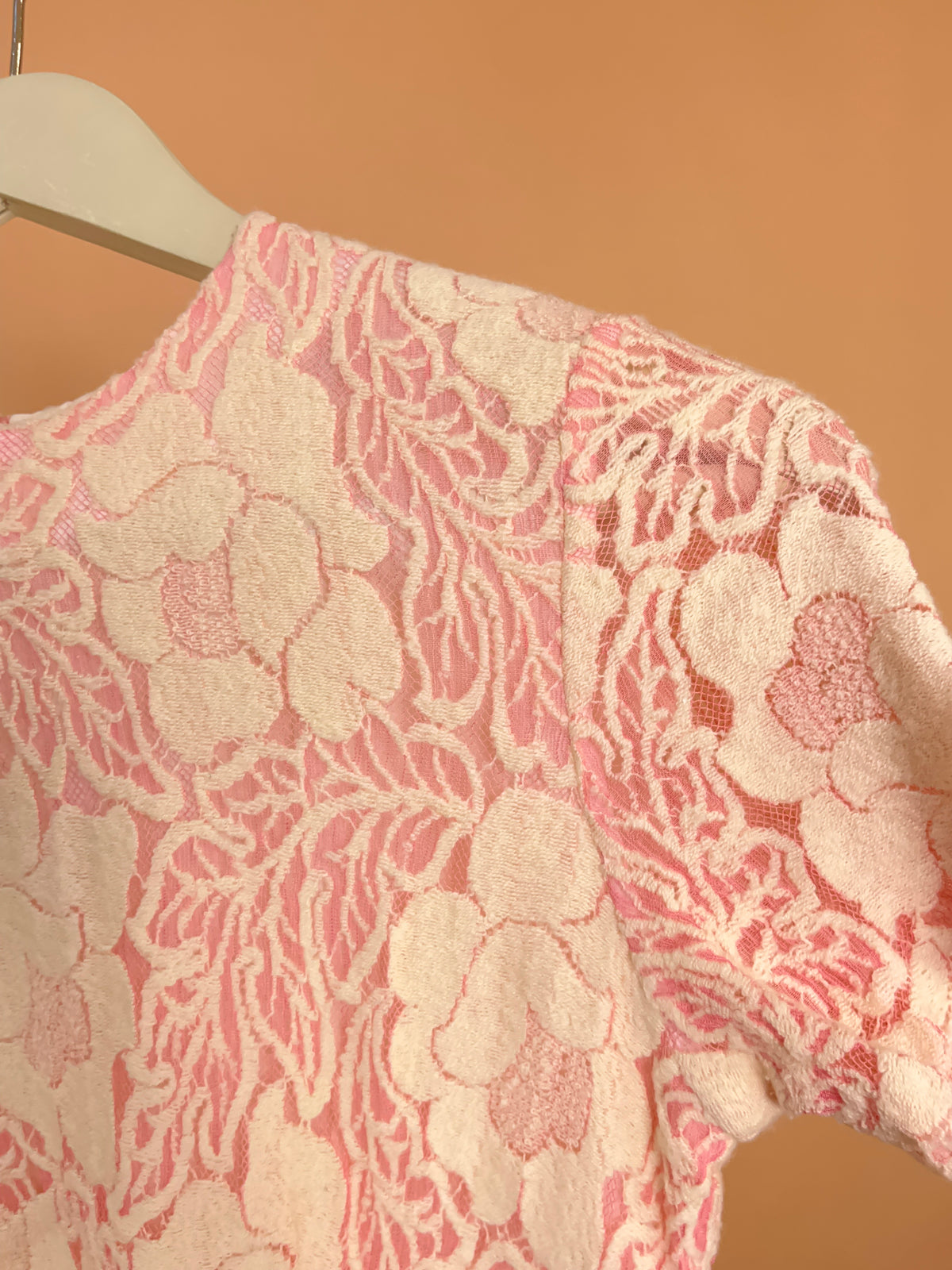 1960s Pink Musk & Cream Floral Lace Dress - 8