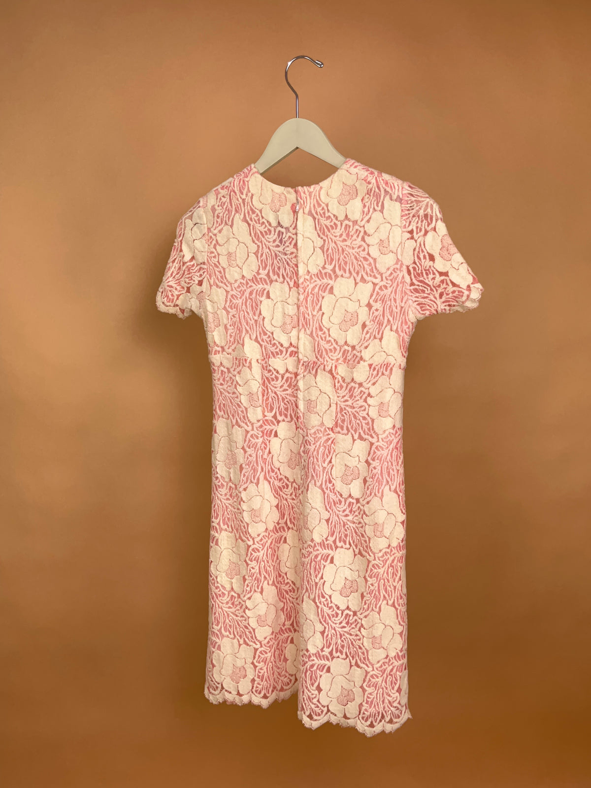 1960s Pink Musk & Cream Floral Lace Dress - 8