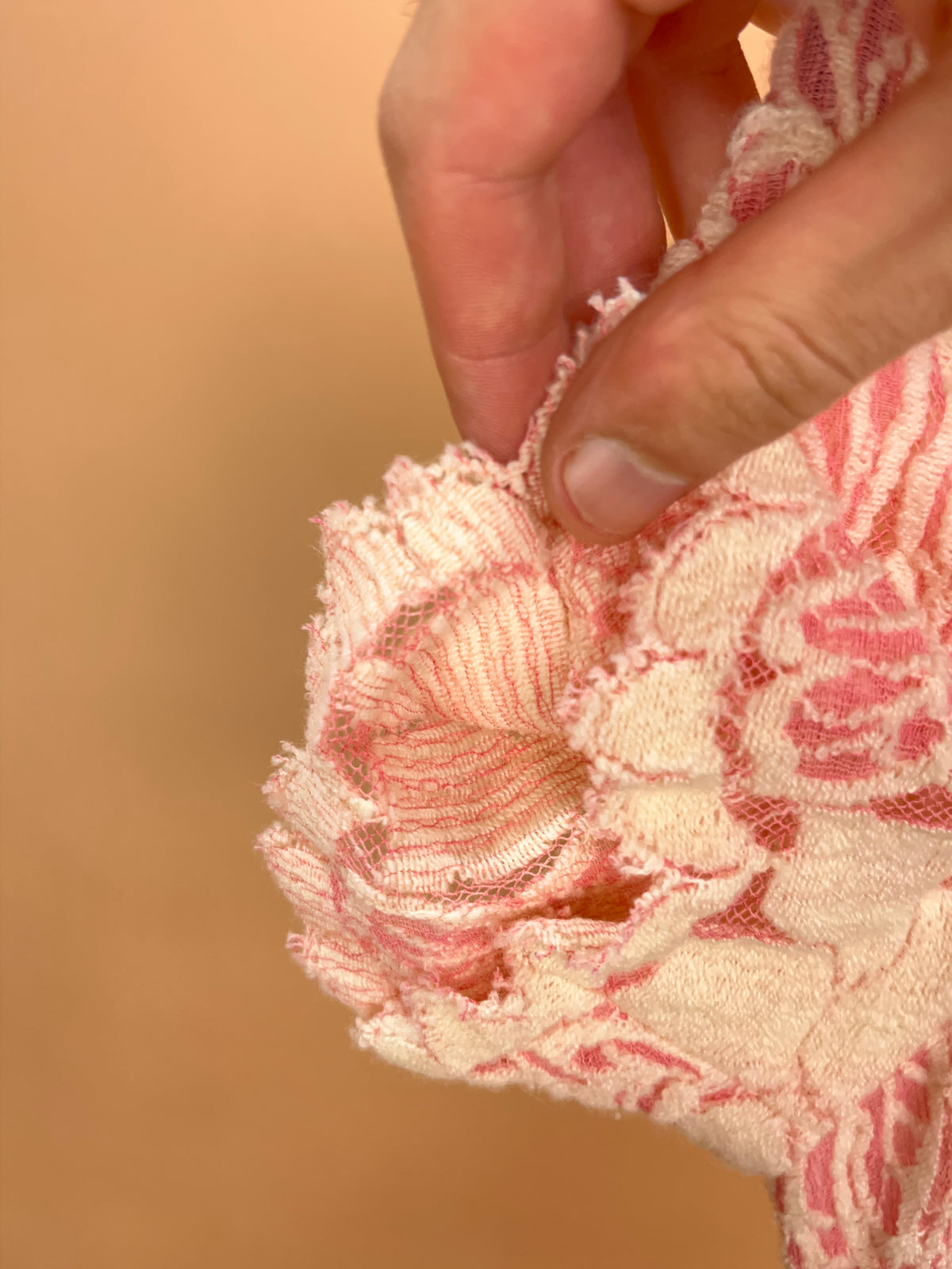 1960s Pink Musk & Cream Floral Lace Dress - 8
