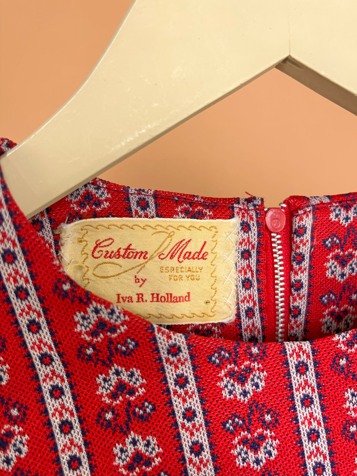 1970s Custom Made Iva R. Holland Red Floral Blouse - 10