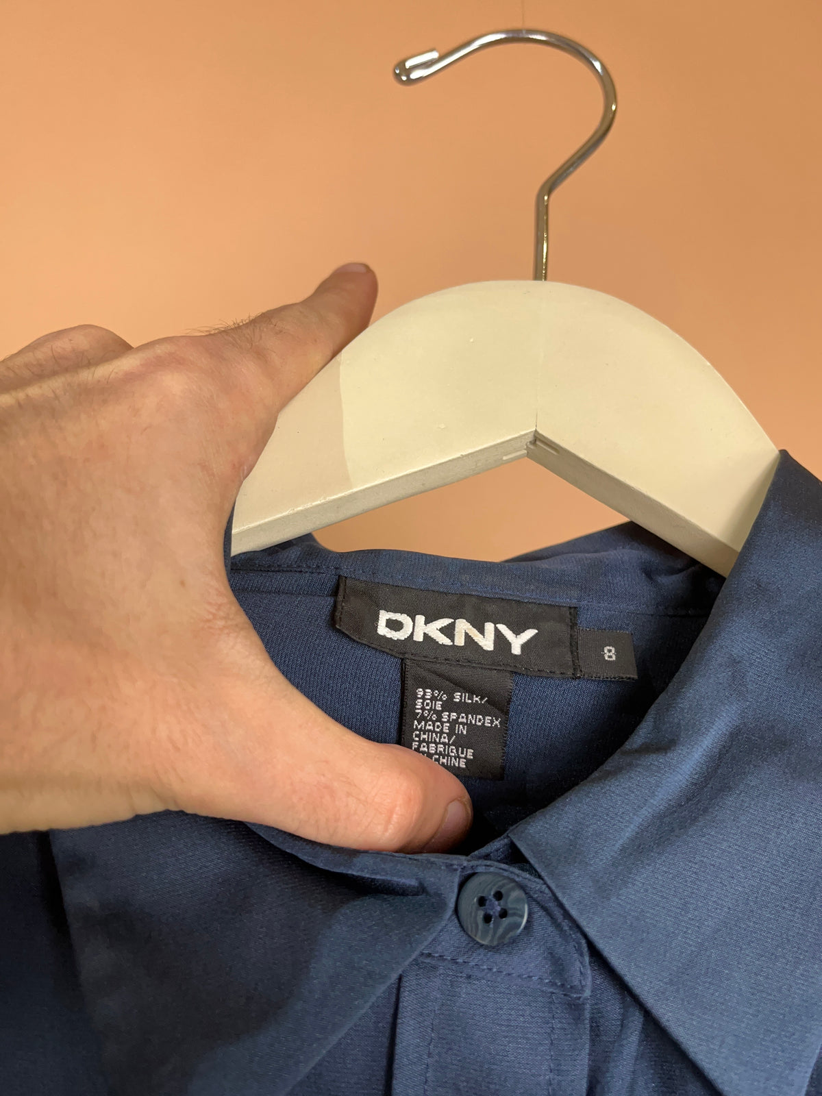 DKNY Dark Navy Blue Silk Blouse - 8