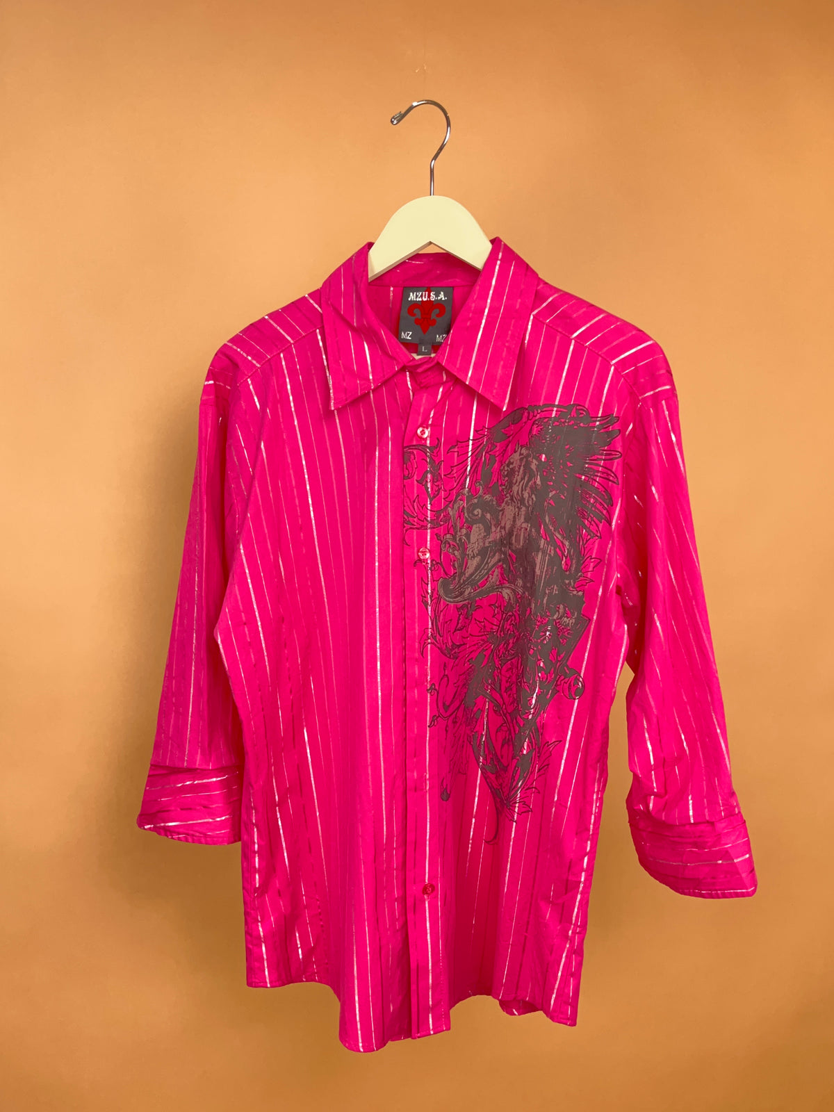Y2K MZ.U.S.A Electric Pink Lion Graphic Shirt - 14